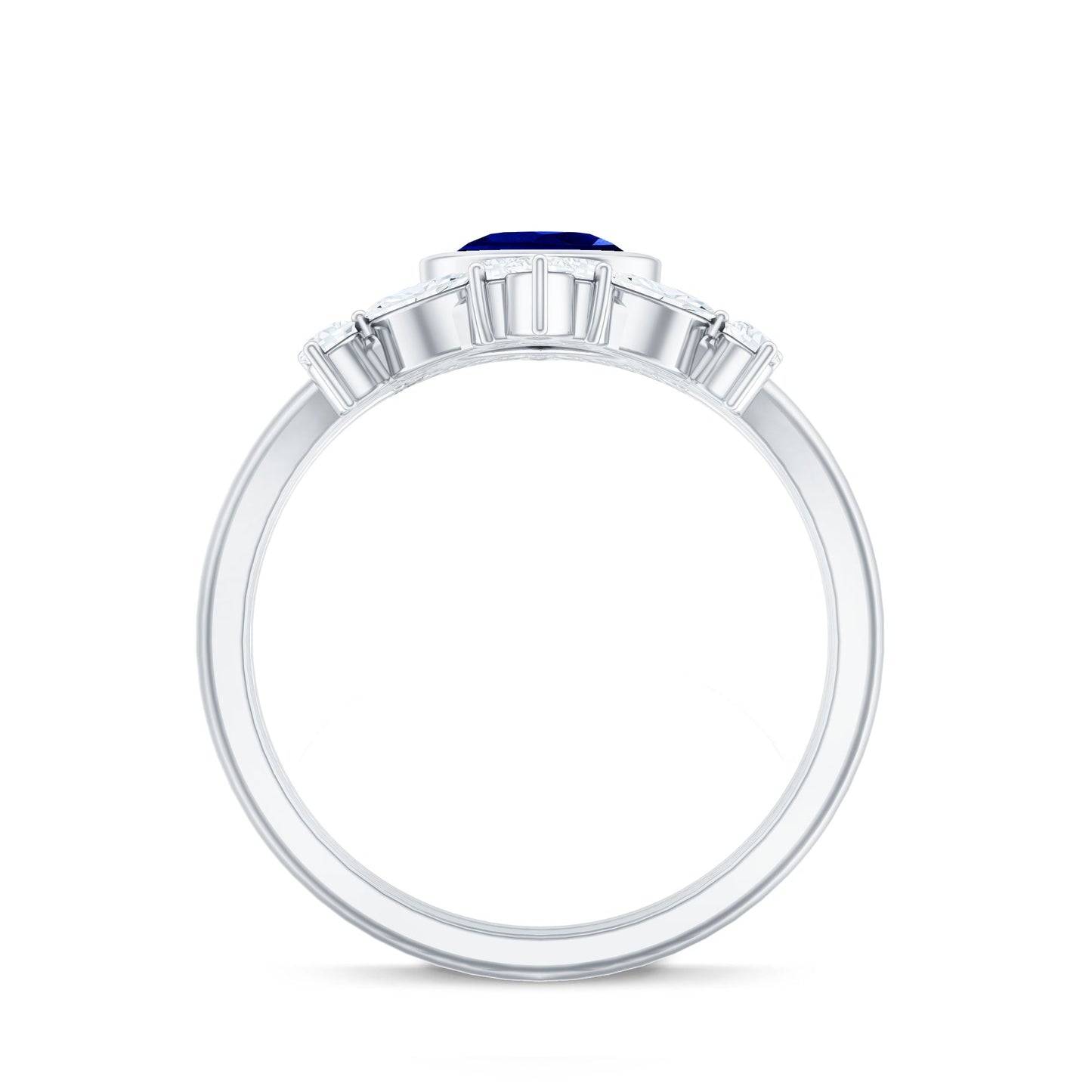 Vintage Looking Lab Grown Blue Sapphire 3 Piece Bridal Ring Set with Moissanite