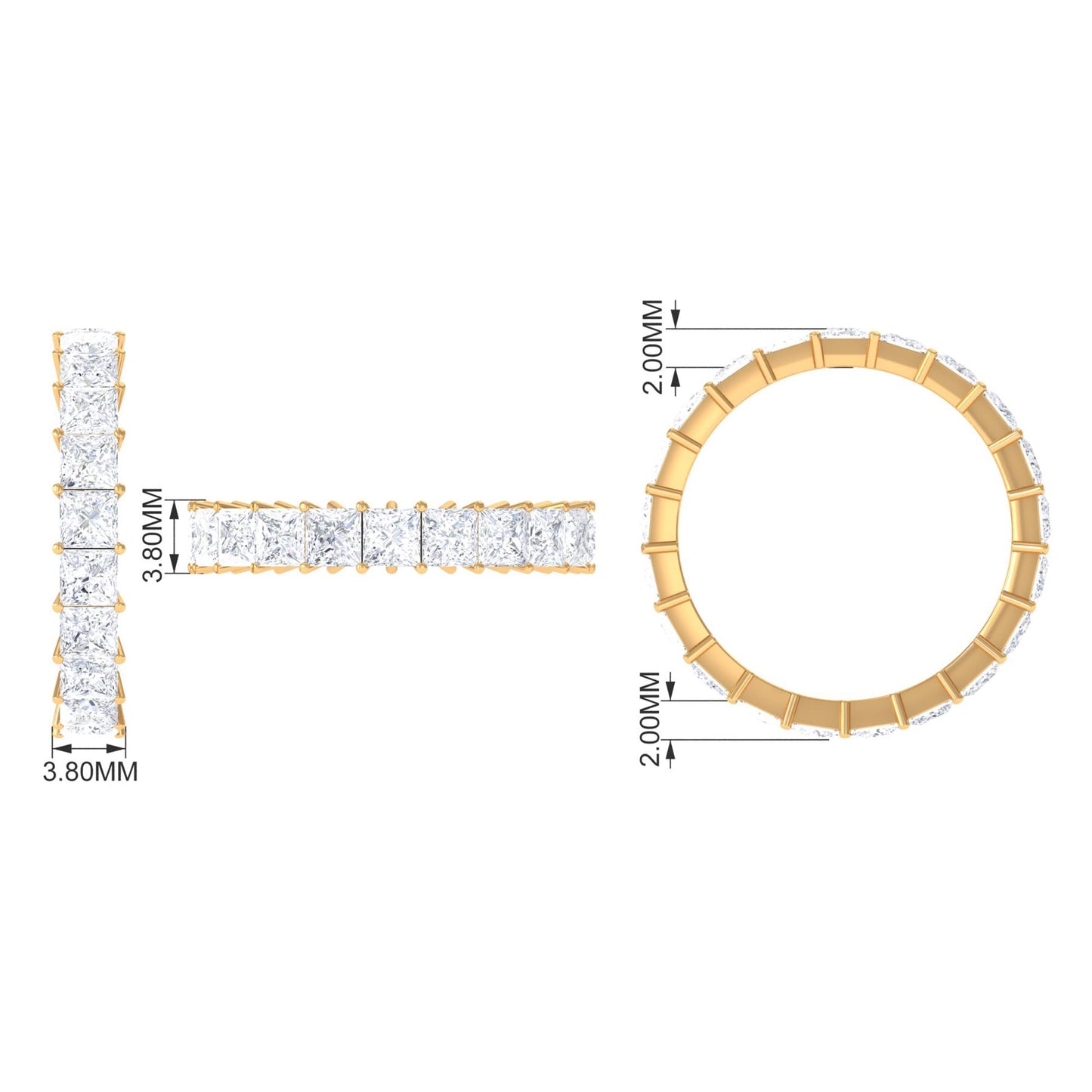 3.5 CT Princess Cut Zircon Eternity Band Ring in Gold