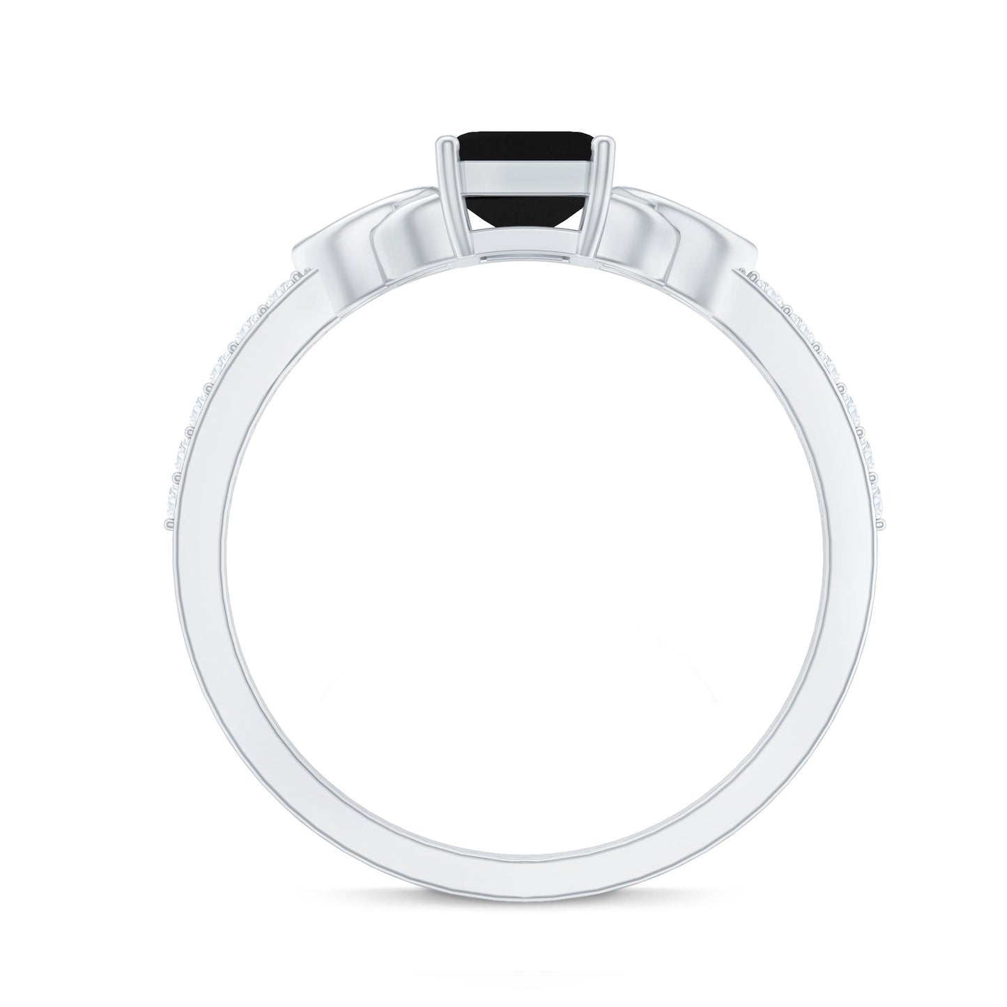 6X8mm Emerald Cut Black Onyx Celtic Engagement Ring with Diamond