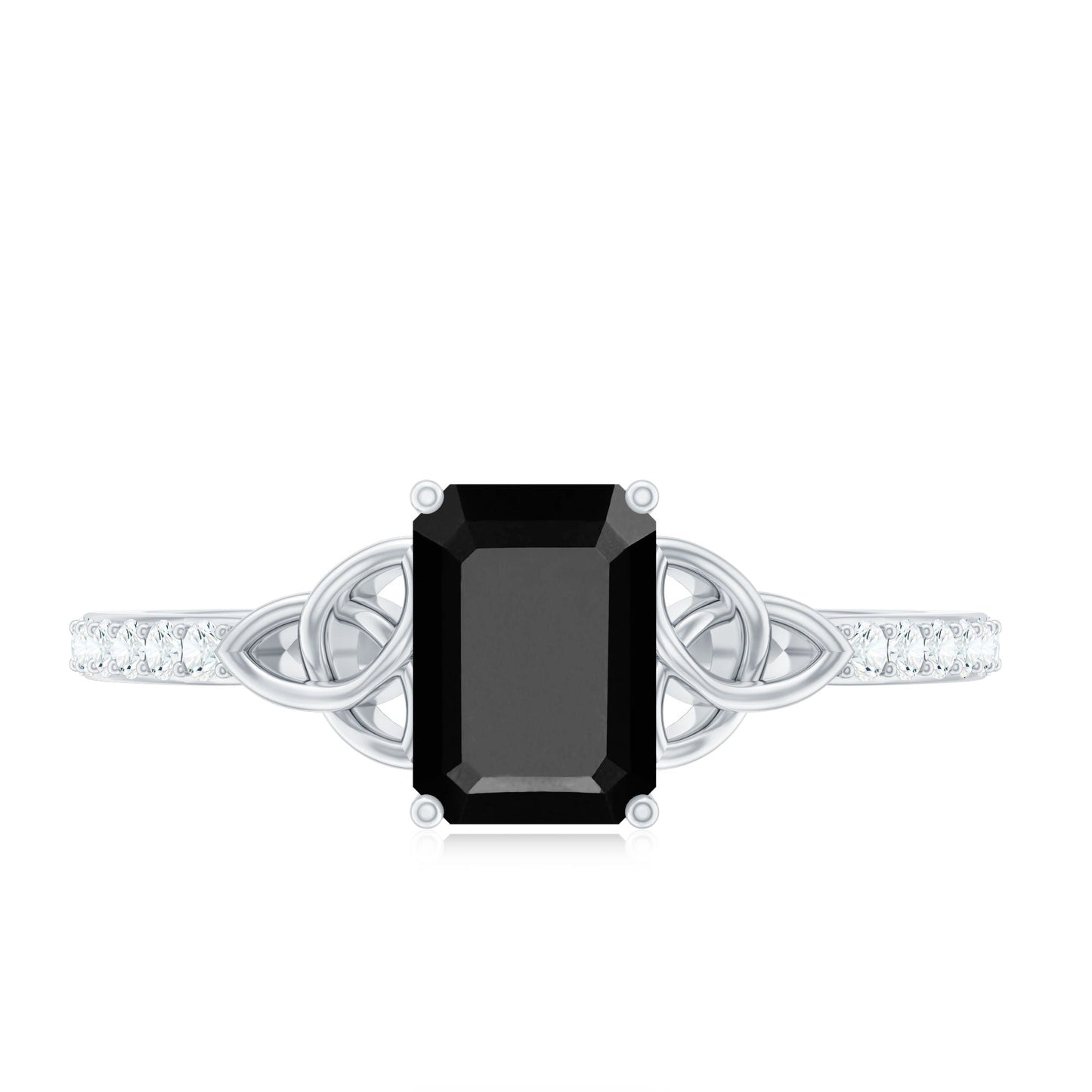 6X8mm Emerald Cut Black Onyx Celtic Engagement Ring with Diamond