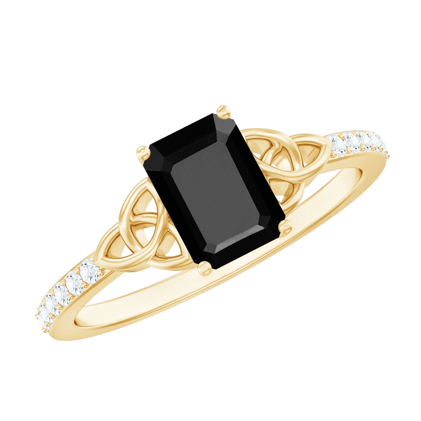 6X8mm Emerald Cut Black Onyx Celtic Engagement Ring with Diamond