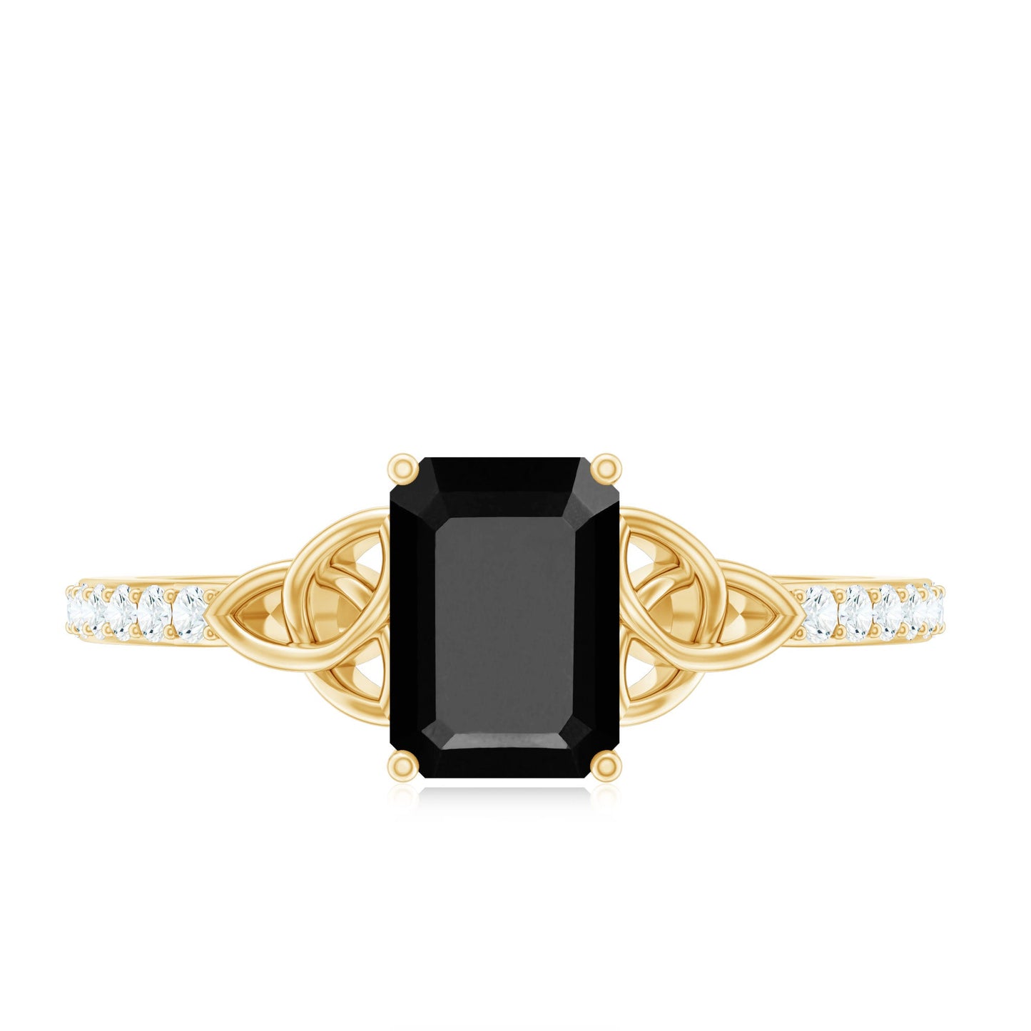 6X8mm Emerald Cut Black Onyx Celtic Engagement Ring with Diamond