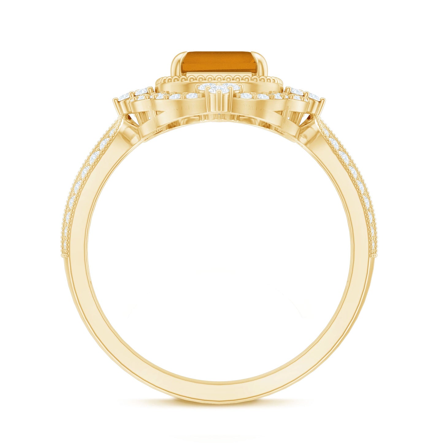 Vintage Inspired Citrine Emerald Cut Engagement Ring with Moissanite Halo