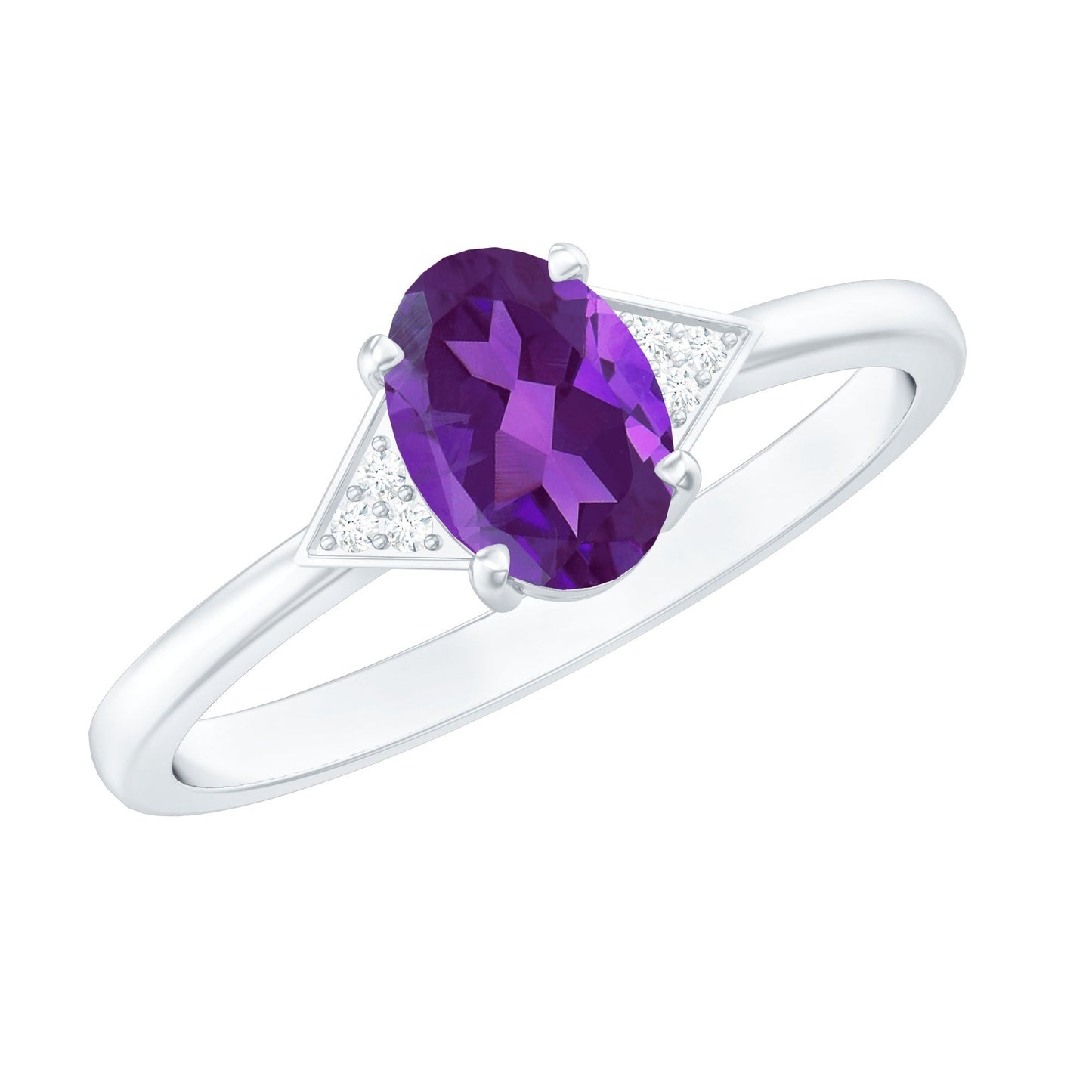 Oval Amethyst Solitaire Engagement Ring with Diamond Accent
