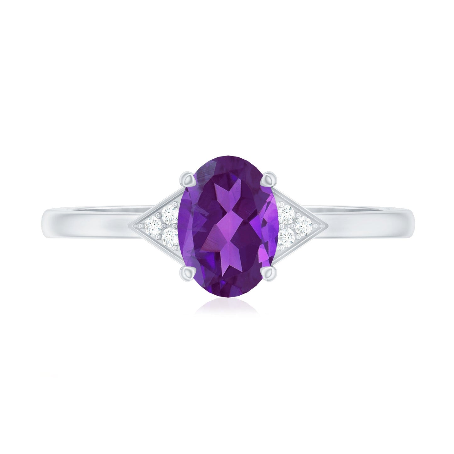 Oval Amethyst Solitaire Engagement Ring with Diamond Accent