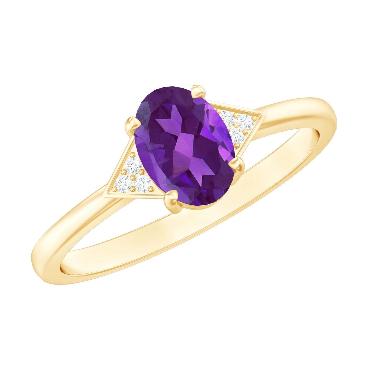 Oval Amethyst Solitaire Engagement Ring with Diamond Accent