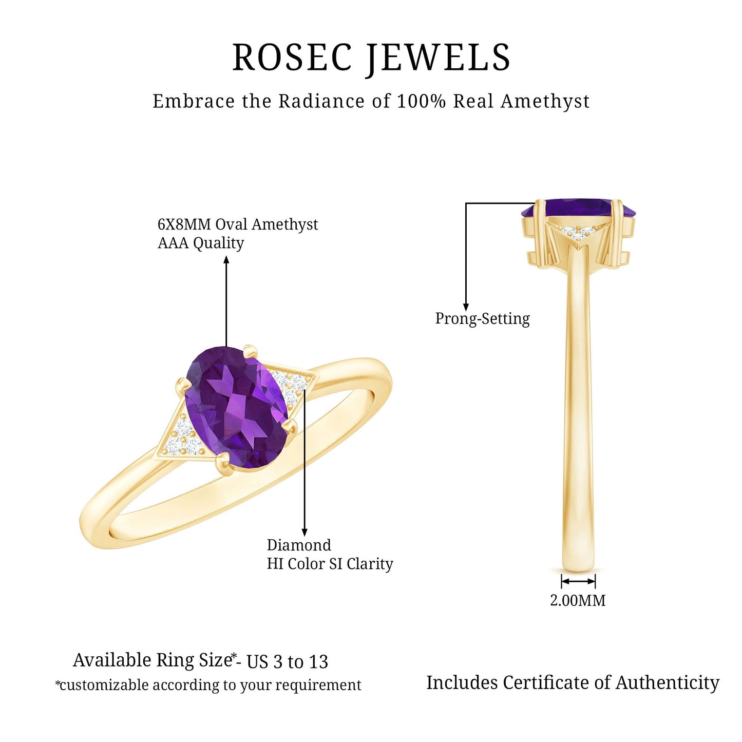 Oval Amethyst Solitaire Engagement Ring with Diamond Accent
