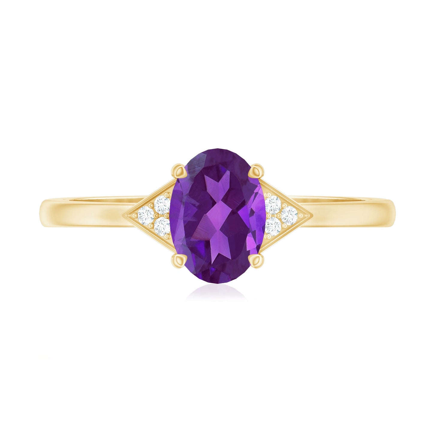 Oval Amethyst Solitaire Engagement Ring with Diamond Accent