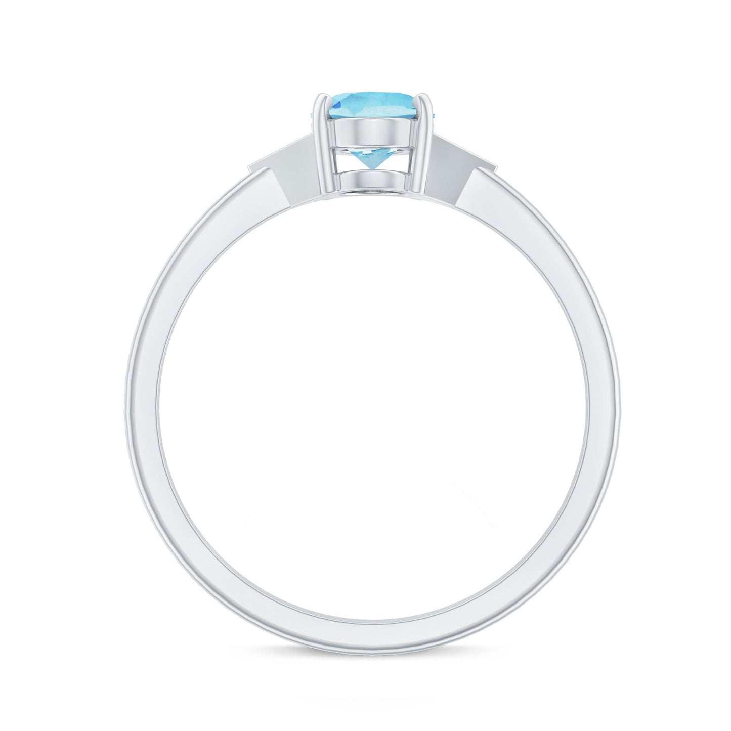 Genuine 6X8mm Aquamarine Oval Engagement Ring with Diamond