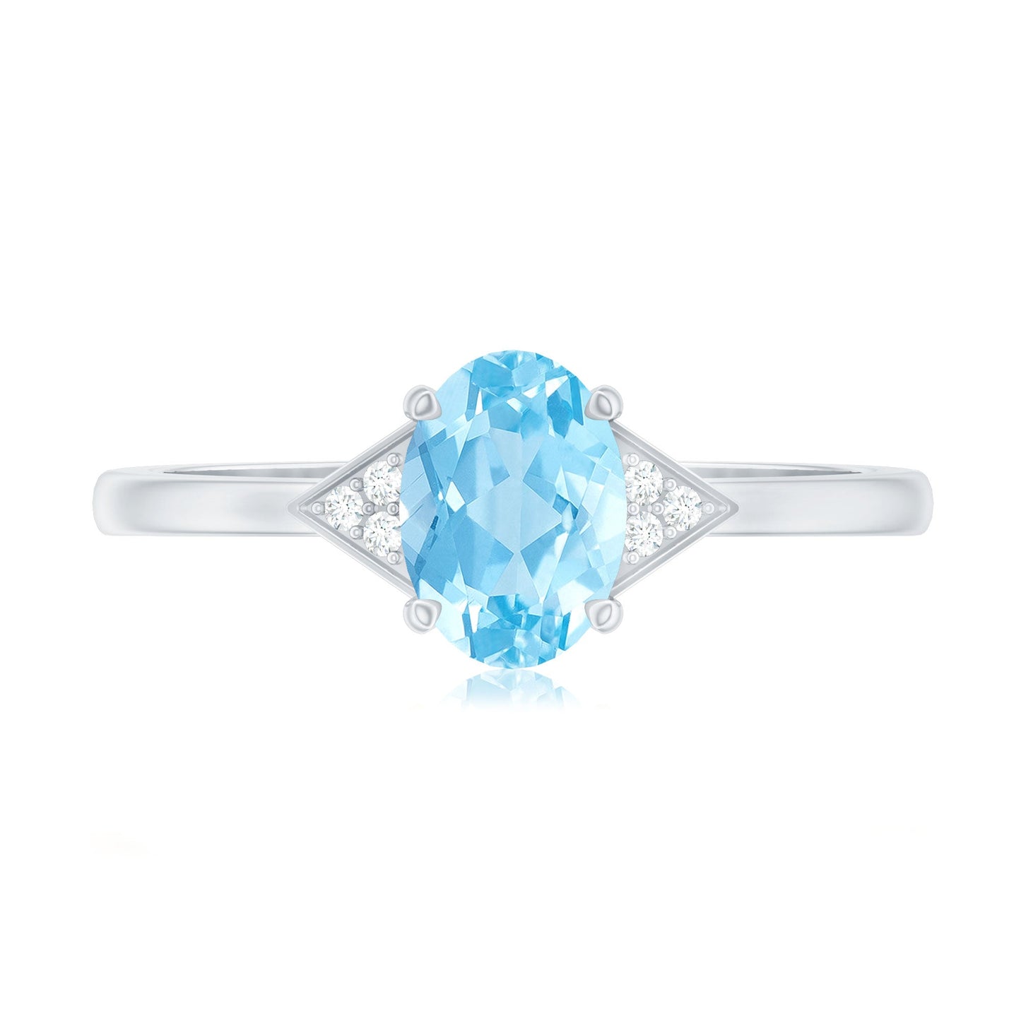 Genuine 6X8mm Aquamarine Oval Engagement Ring with Diamond