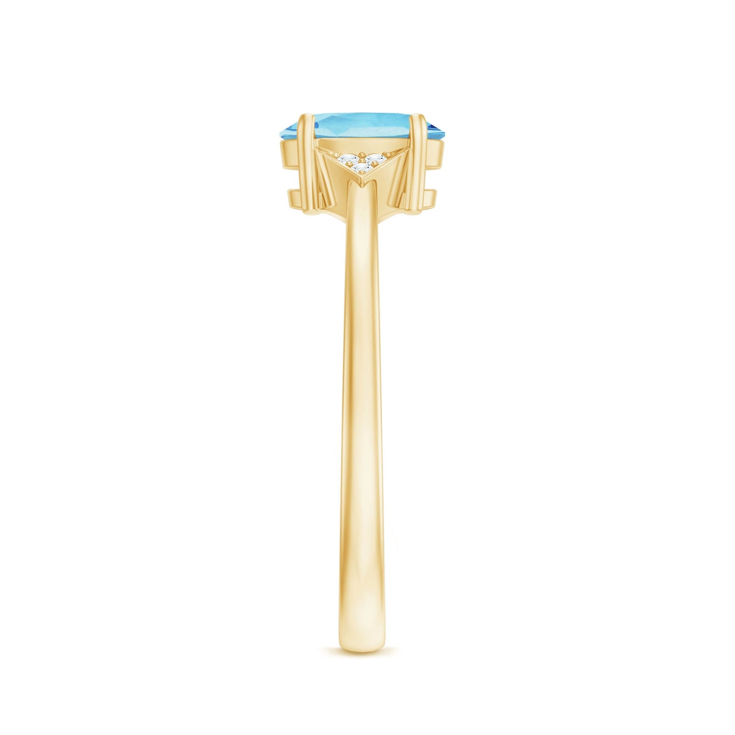 Genuine 6X8mm Aquamarine Oval Engagement Ring with Diamond