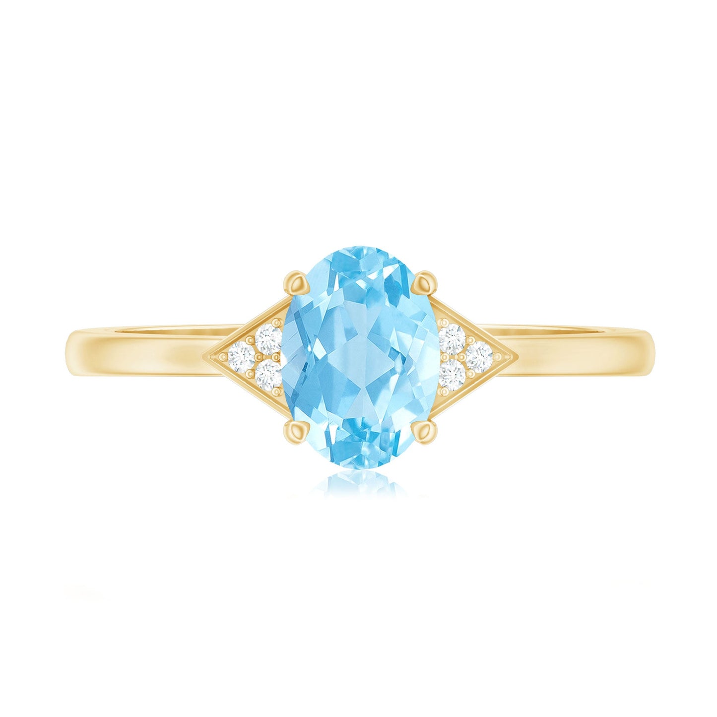 Genuine 6X8mm Aquamarine Oval Engagement Ring with Diamond