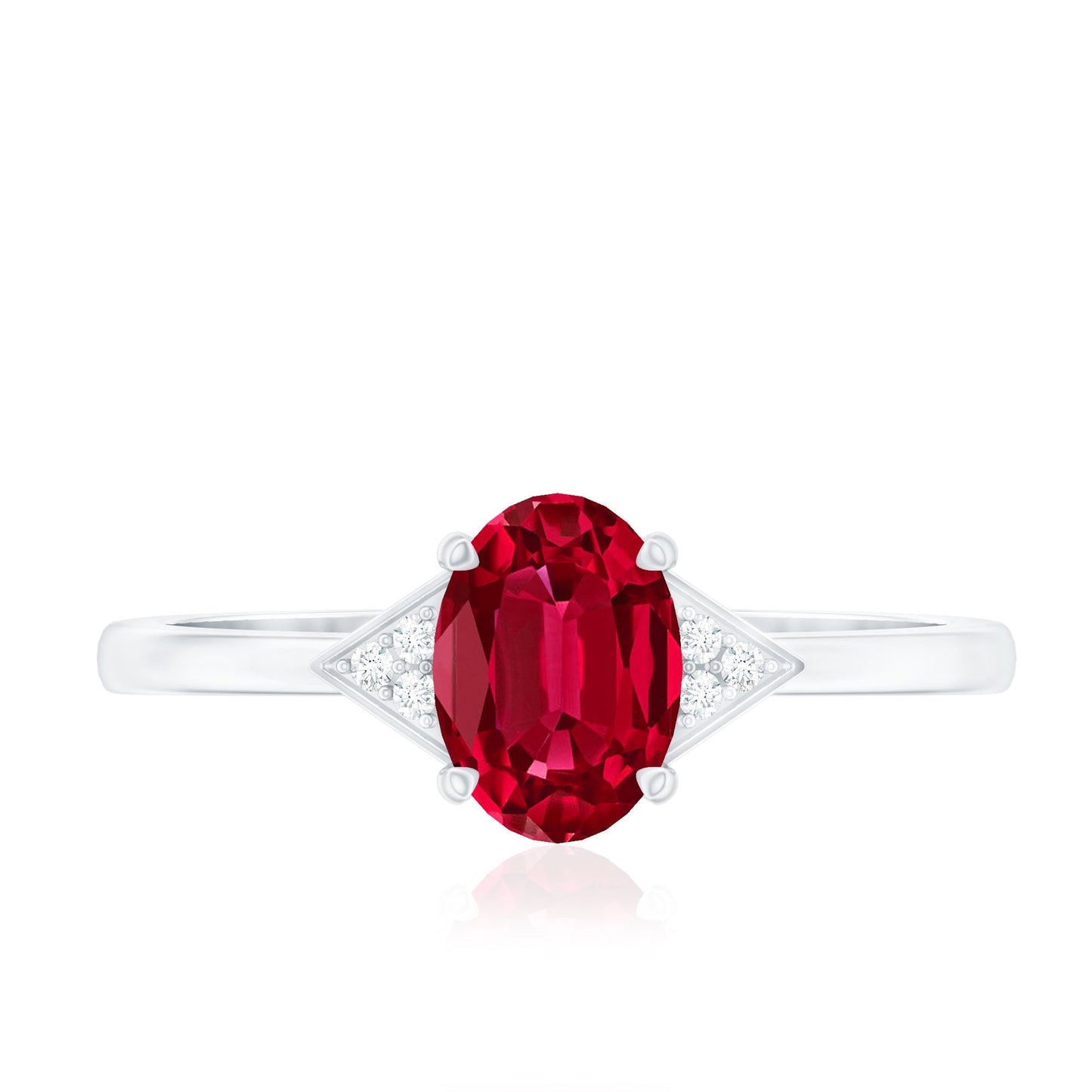 6X8MM Oval Lab Created Ruby Solitaire Ring with Diamonds