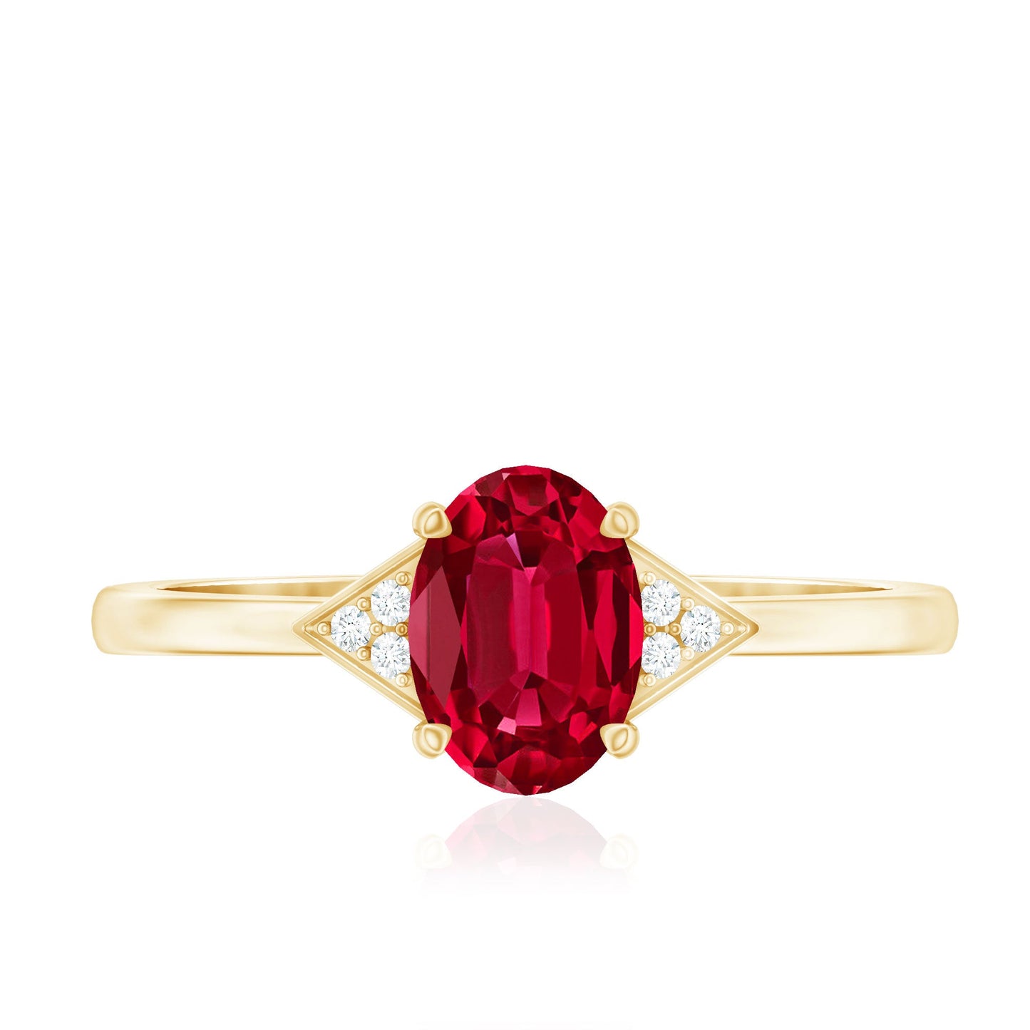 6X8MM Oval Lab Created Ruby Solitaire Ring with Diamonds