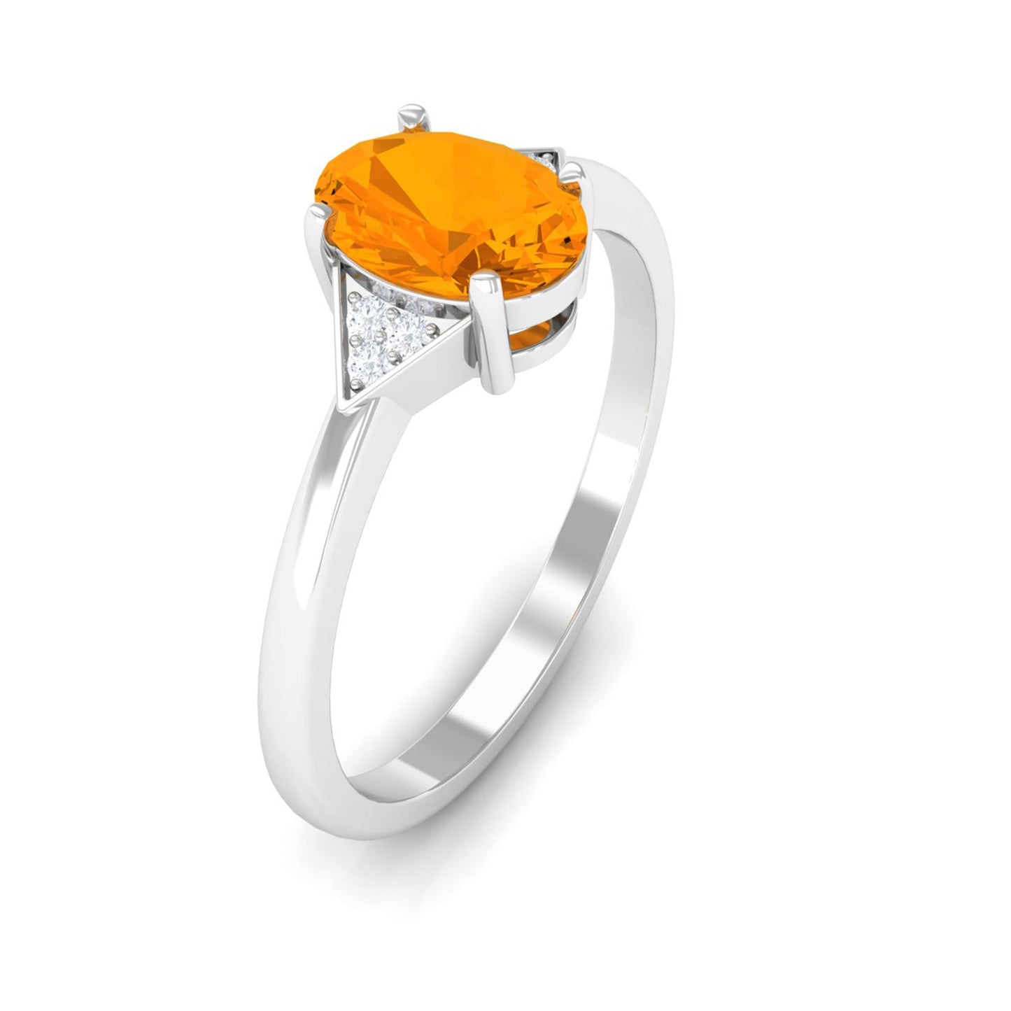 3/4 CT Oval Fire Opal Solitaire Ring with Diamond Accent