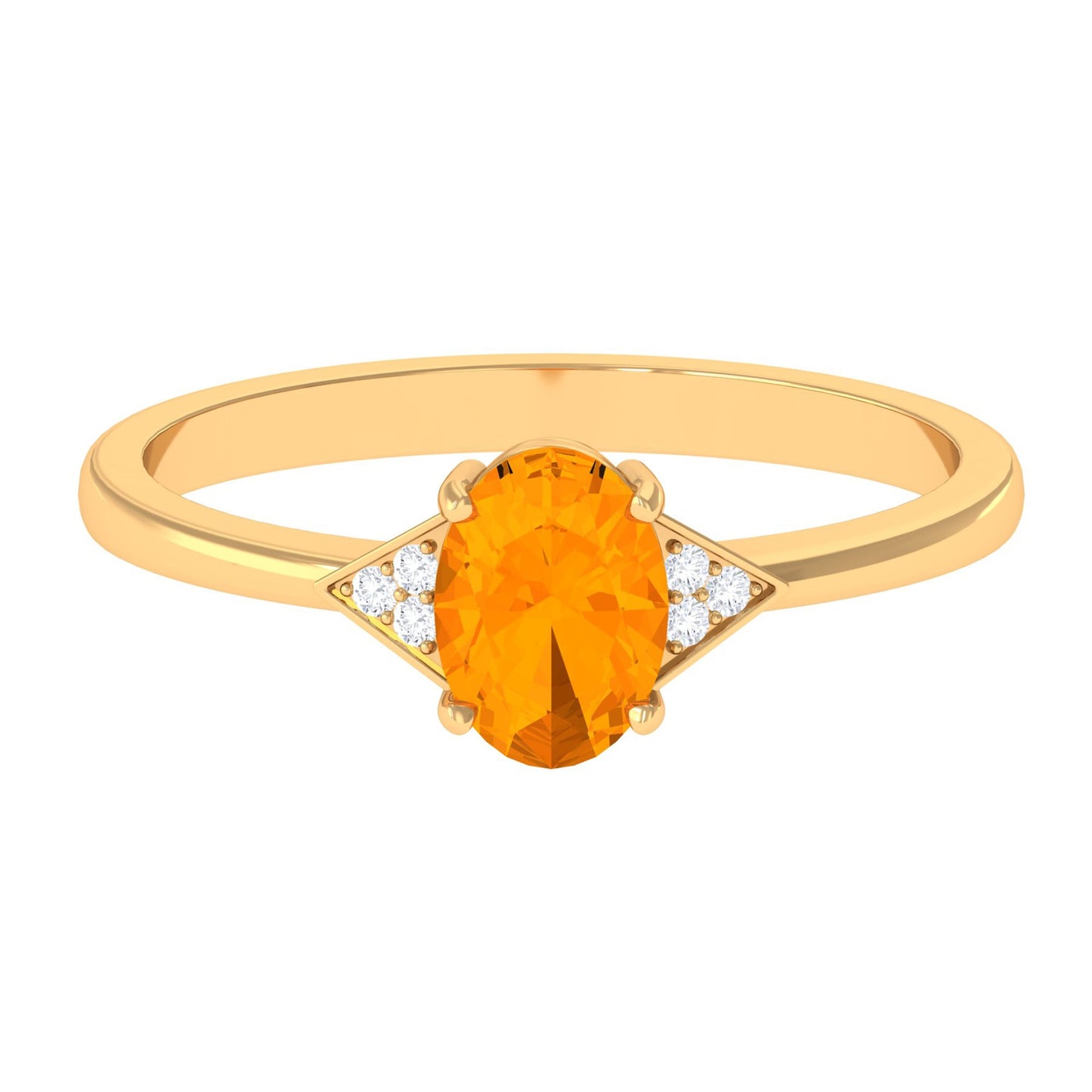 3/4 CT Oval Fire Opal Solitaire Ring with Diamond Accent