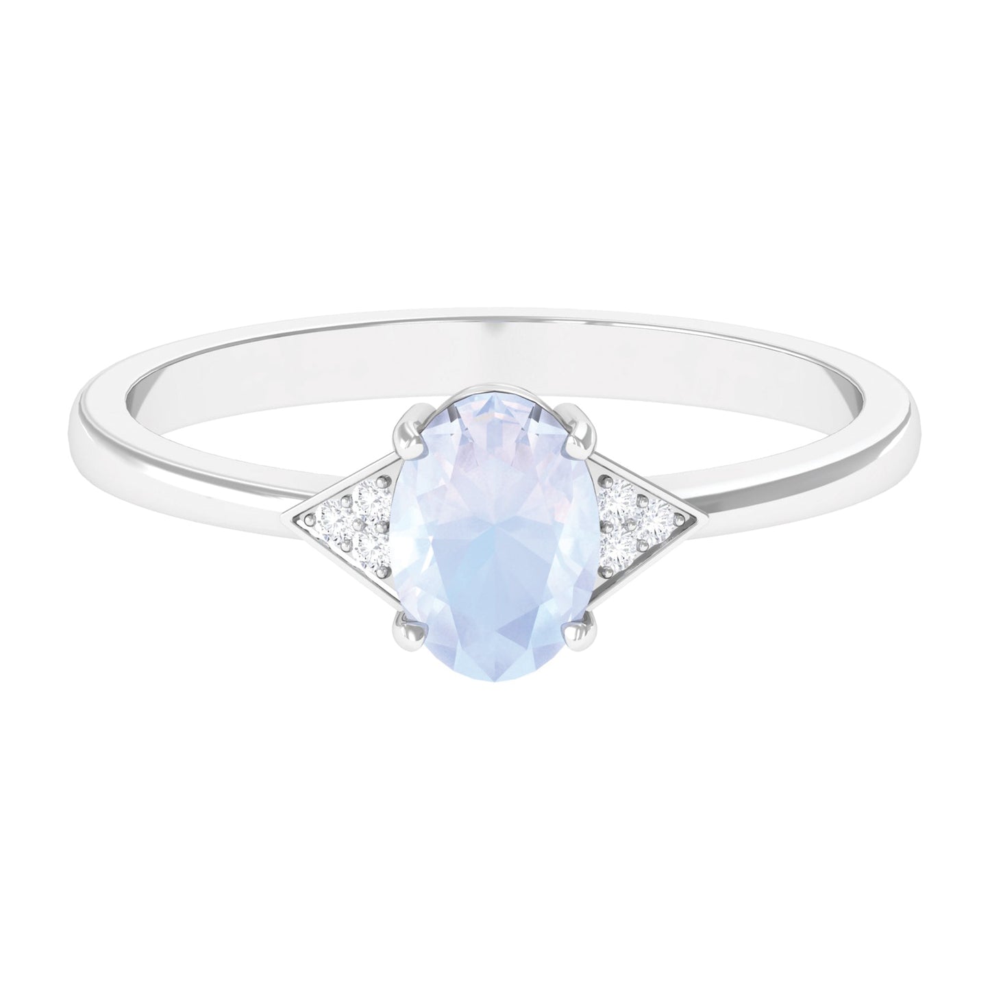 1 CT Oval Moonstone Solitaire Ring with Diamond Accent