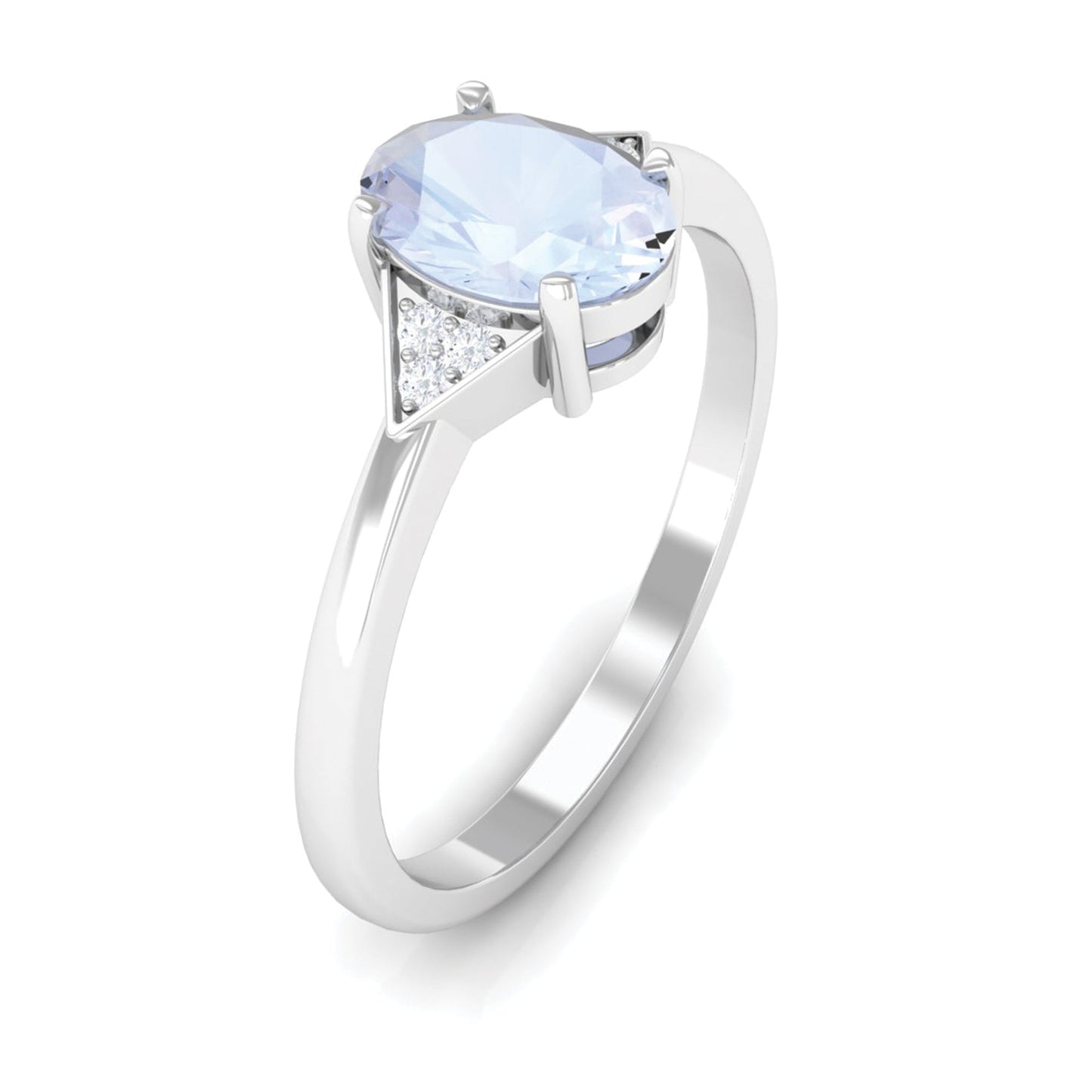 1 CT Oval Moonstone Solitaire Ring with Diamond Accent