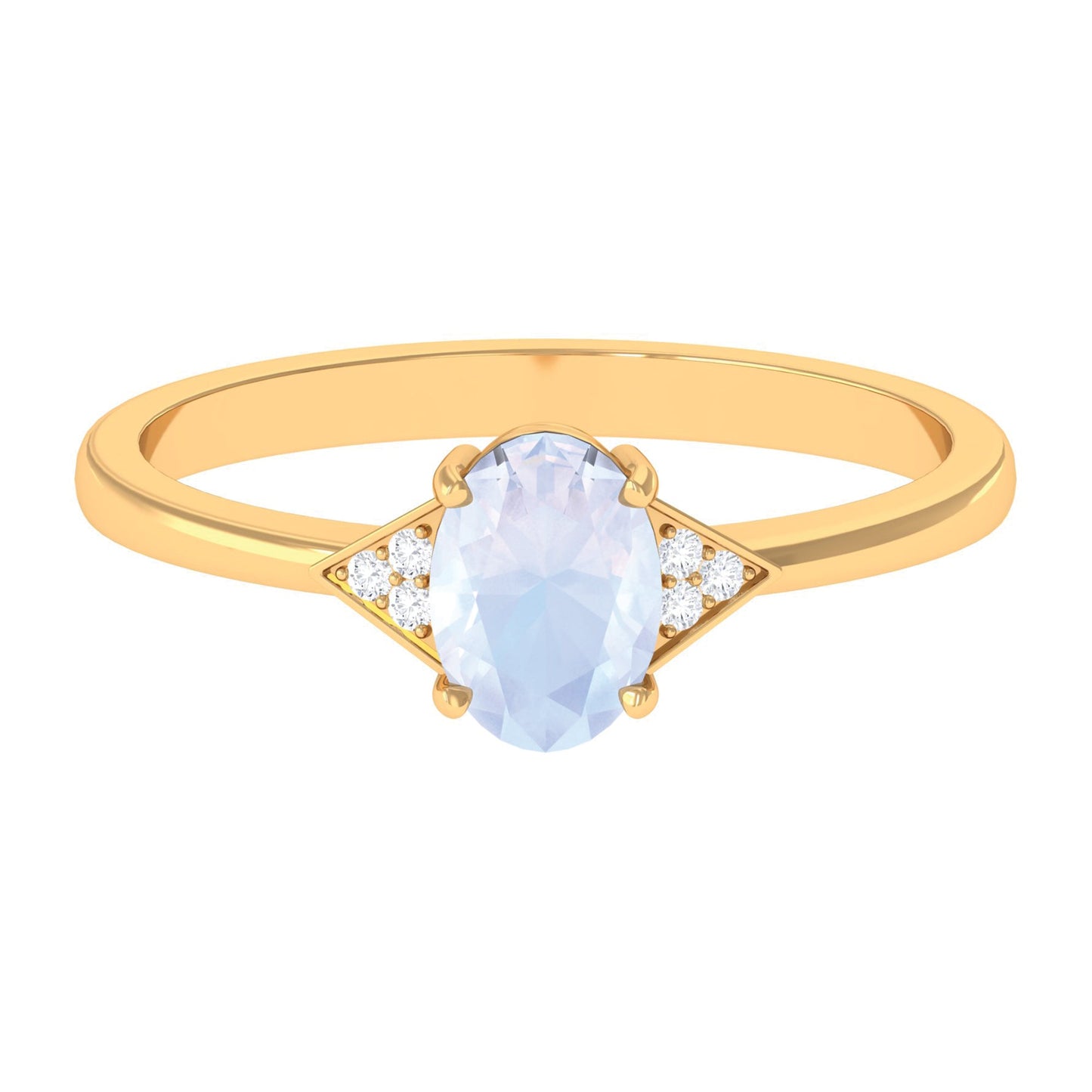 1 CT Oval Moonstone Solitaire Ring with Diamond Accent