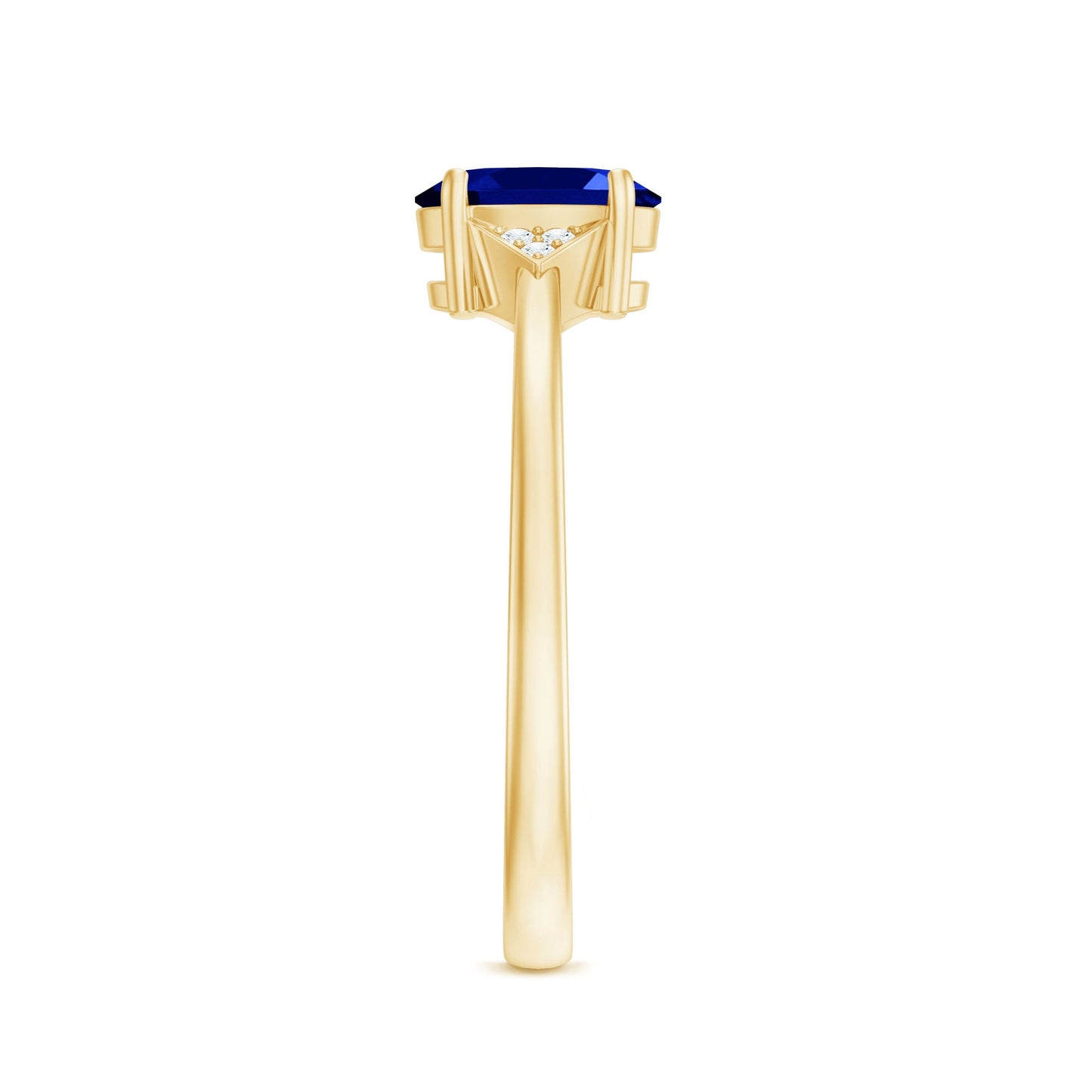 Certified 1 Carat Lab Grown Blue Sapphire Oval Engagement Ring with Diamond Trio
