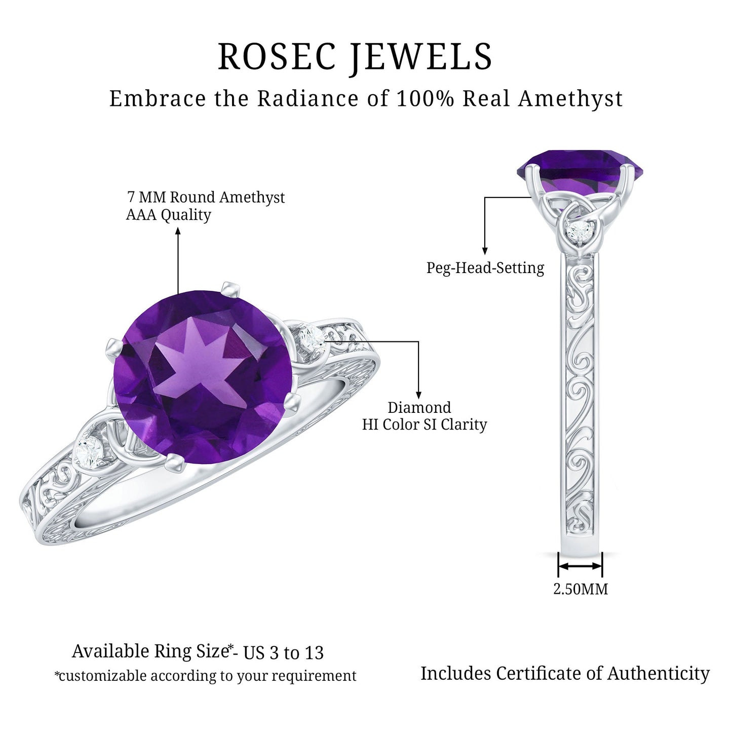 Solitaire Amethyst Celtic Knot Ring with Diamond