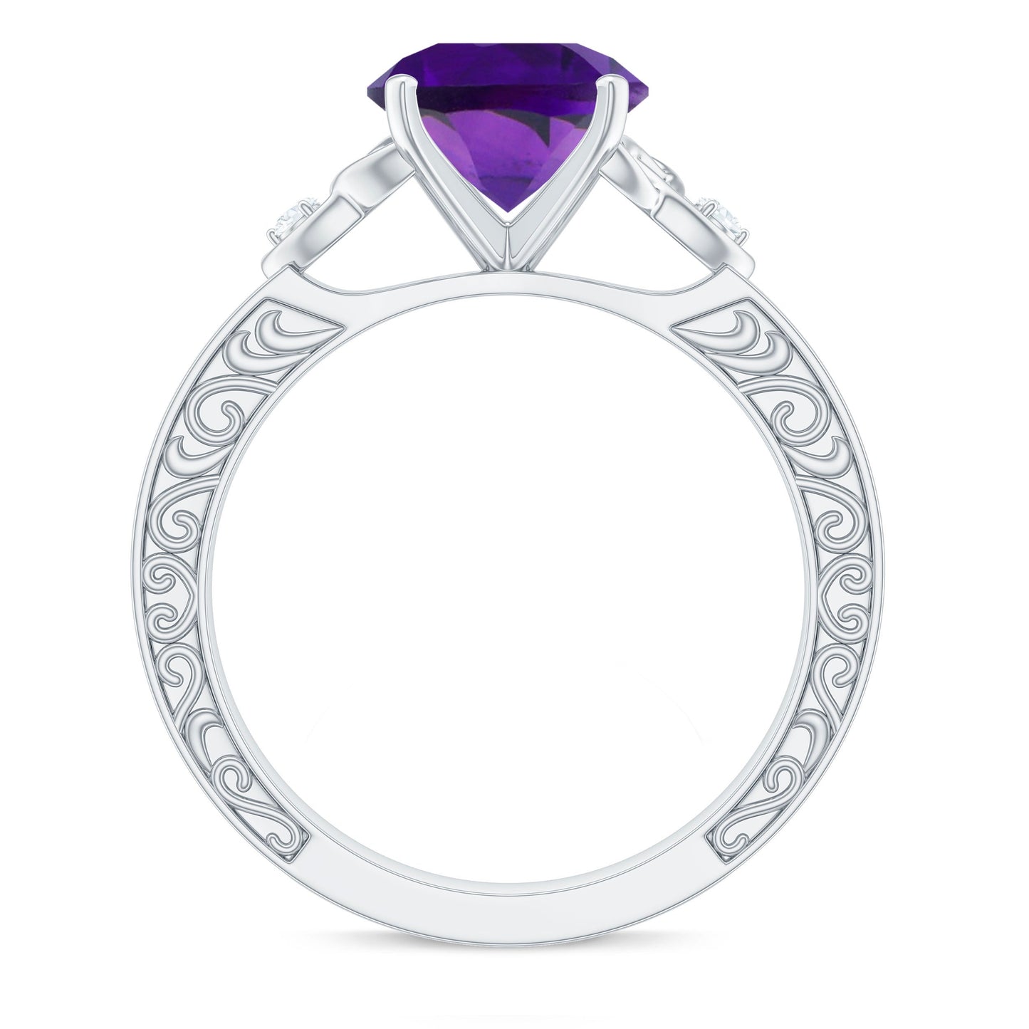 Solitaire Amethyst Celtic Knot Ring with Diamond