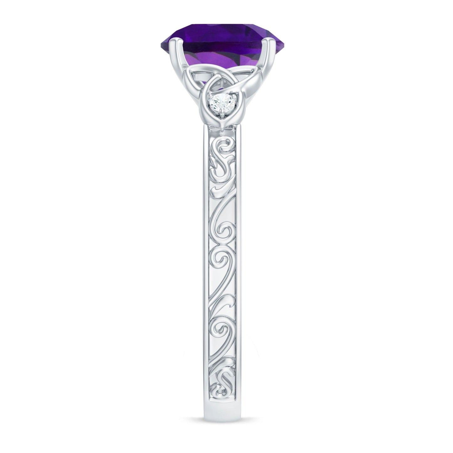 Solitaire Amethyst Celtic Knot Ring with Diamond