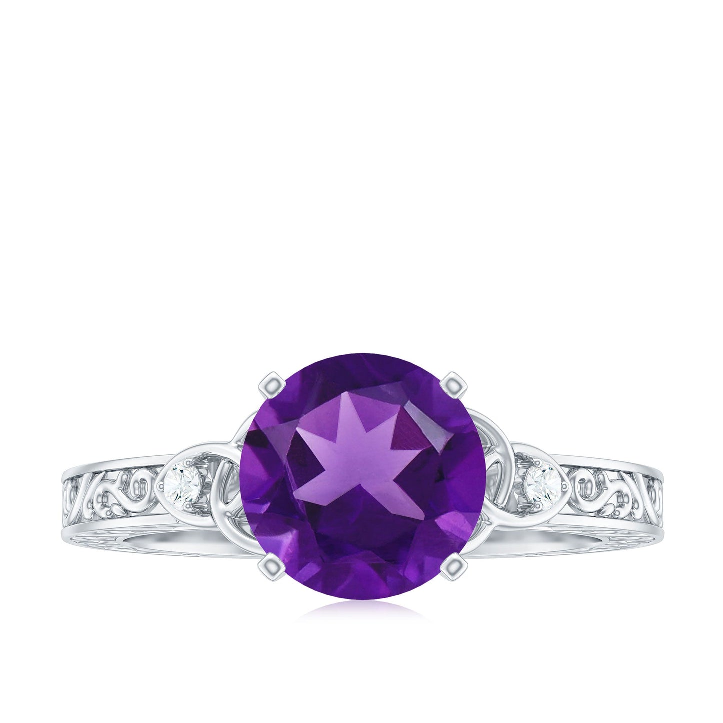 Solitaire Amethyst Celtic Knot Ring with Diamond