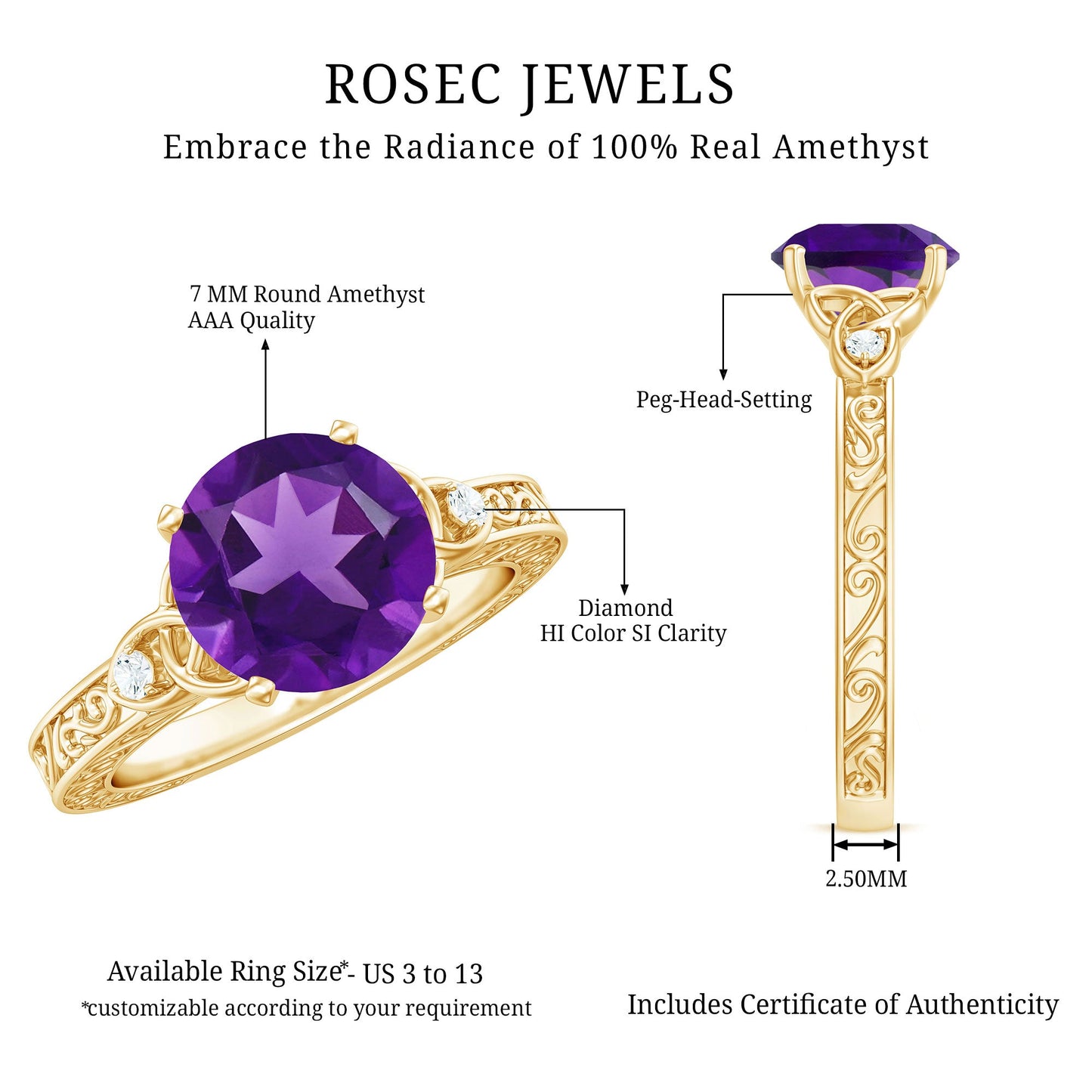 Solitaire Amethyst Celtic Knot Ring with Diamond