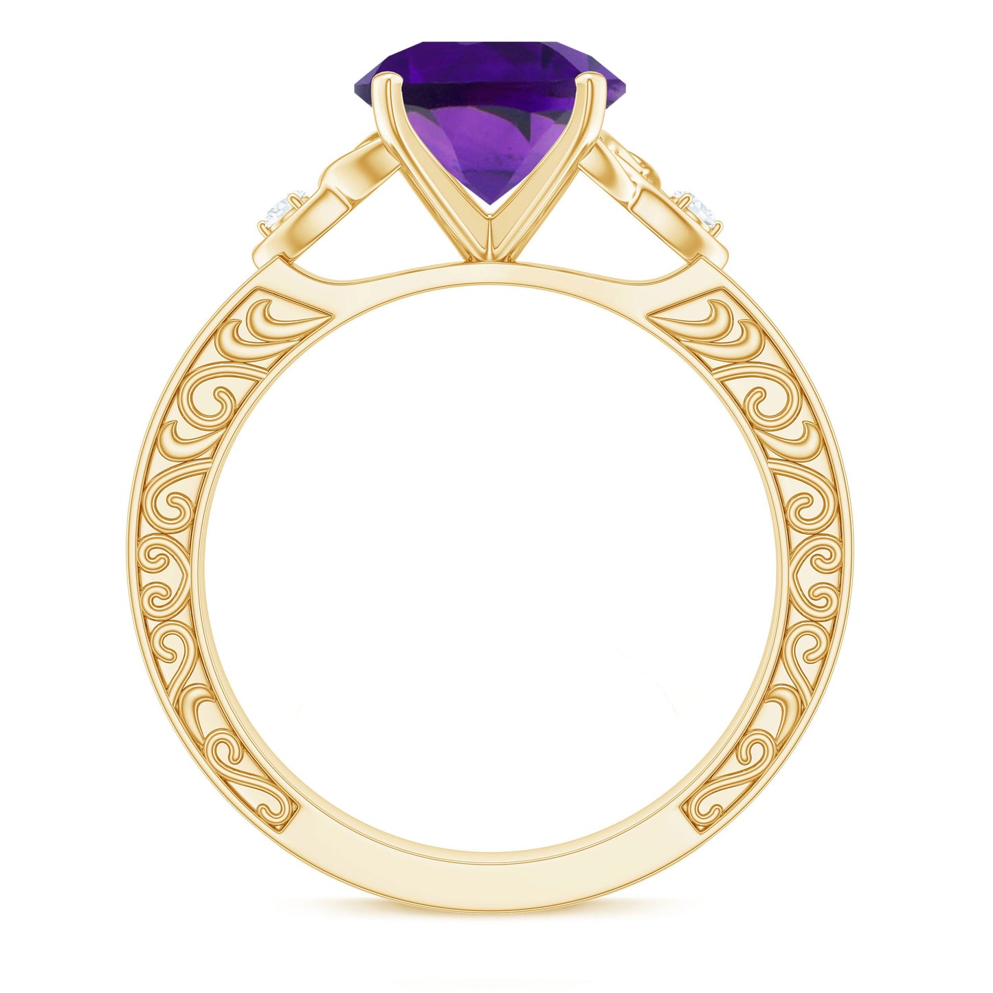 Solitaire Amethyst Celtic Knot Ring with Diamond