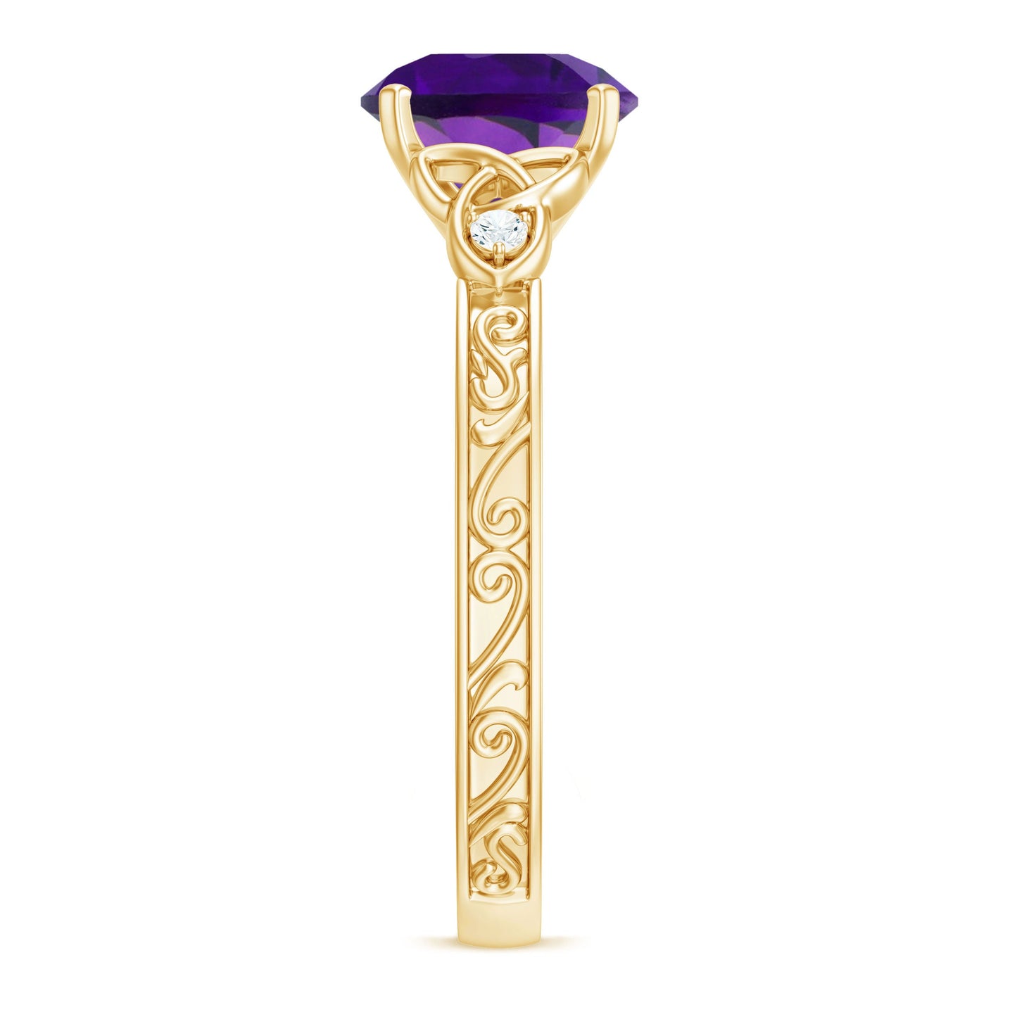 Solitaire Amethyst Celtic Knot Ring with Diamond