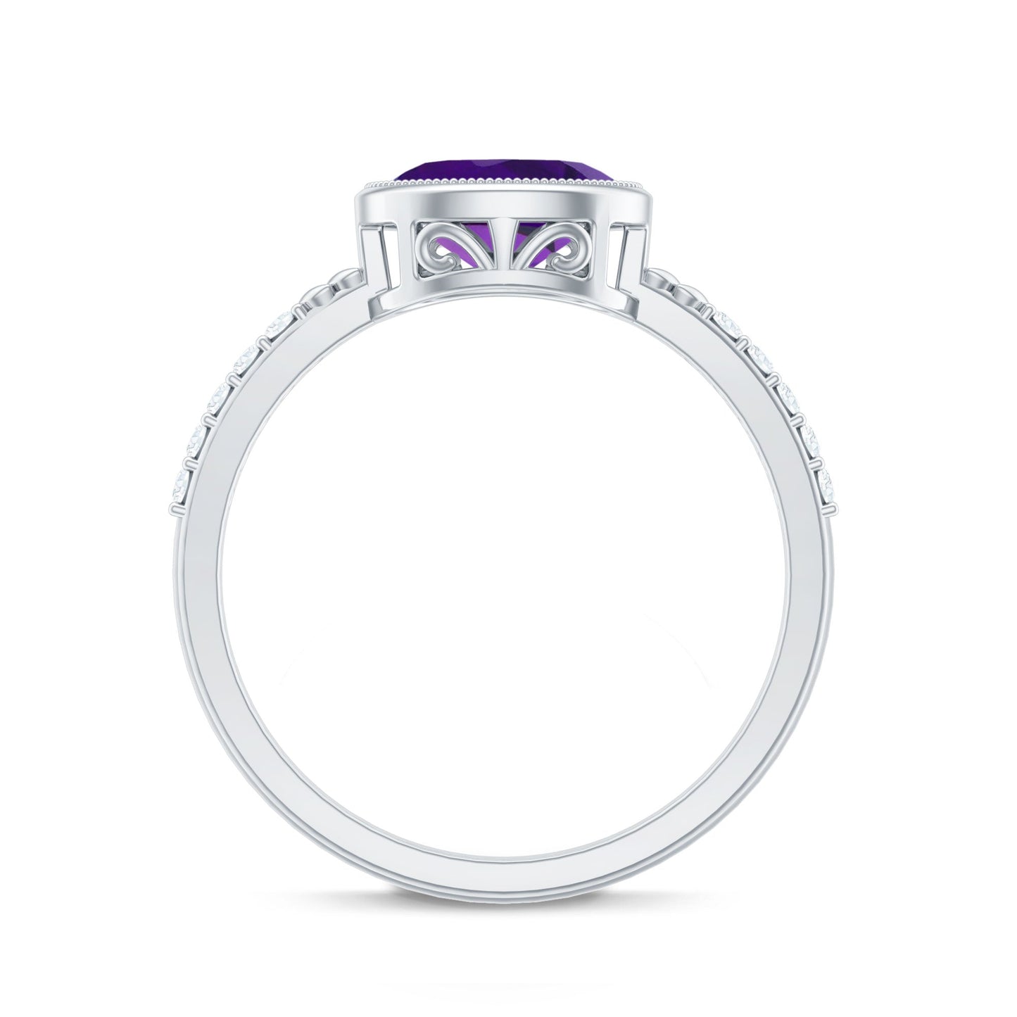 Oval Amethyst Solitaire Engagement Ring with Diamond