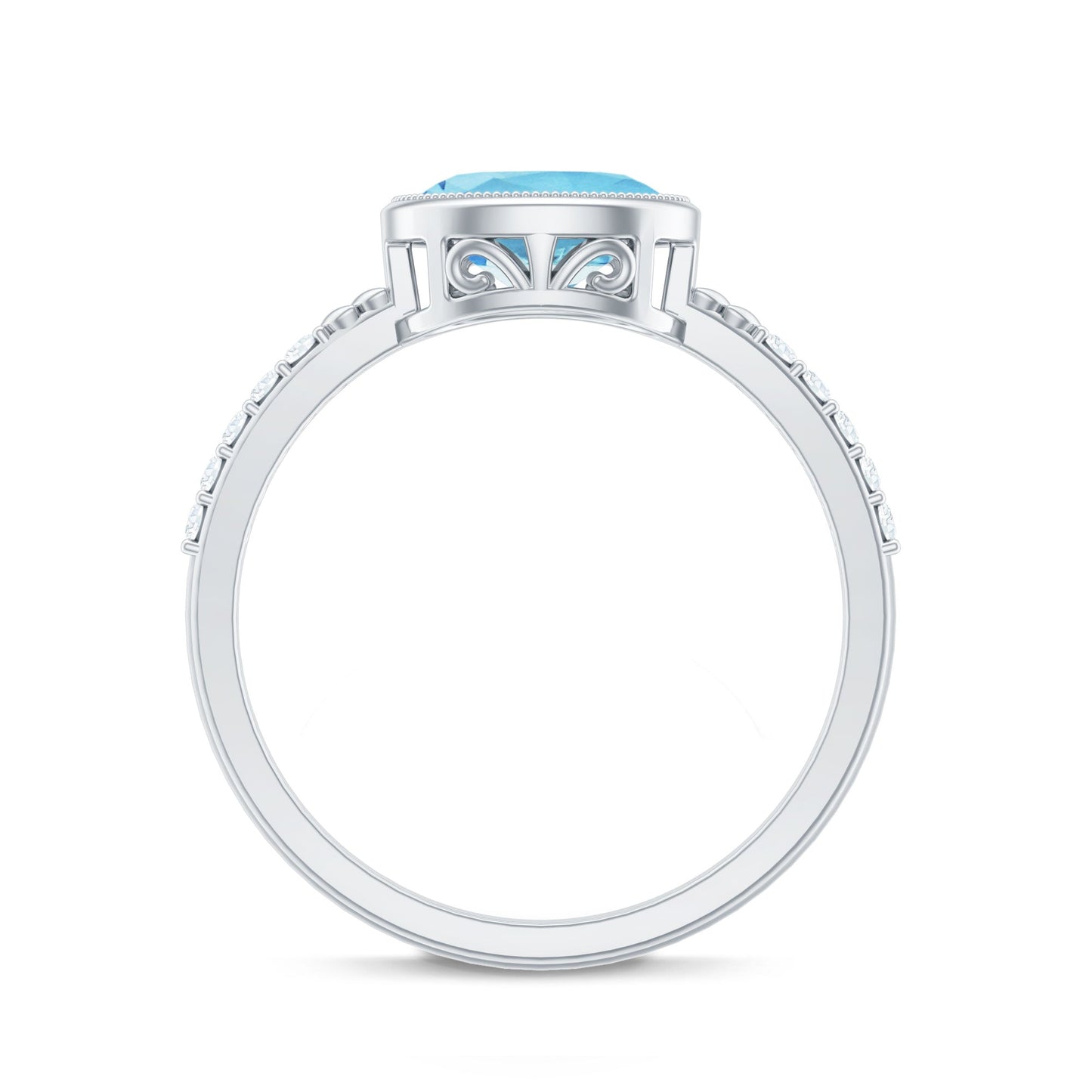 Natural Aquamarine Diamond Oval Engagement Ring in East West Style