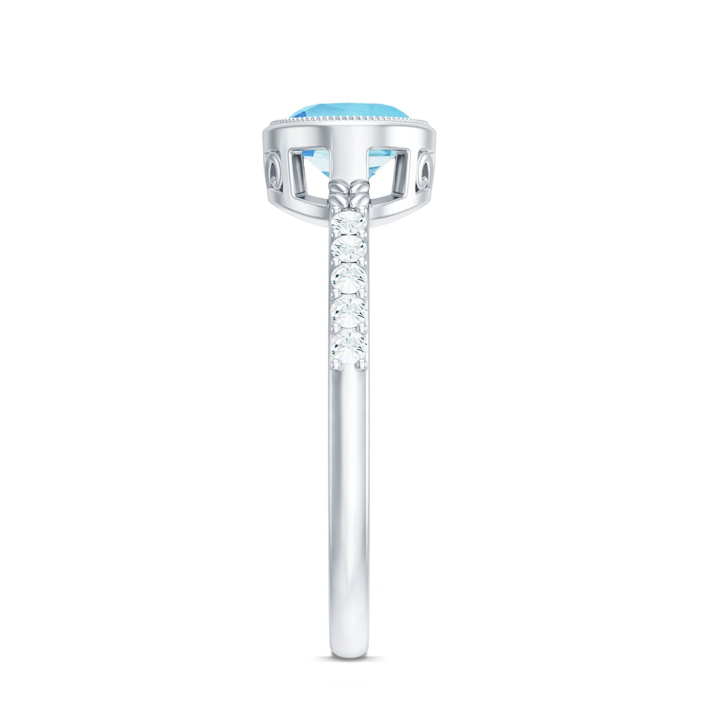 Natural Aquamarine Diamond Oval Engagement Ring in East West Style