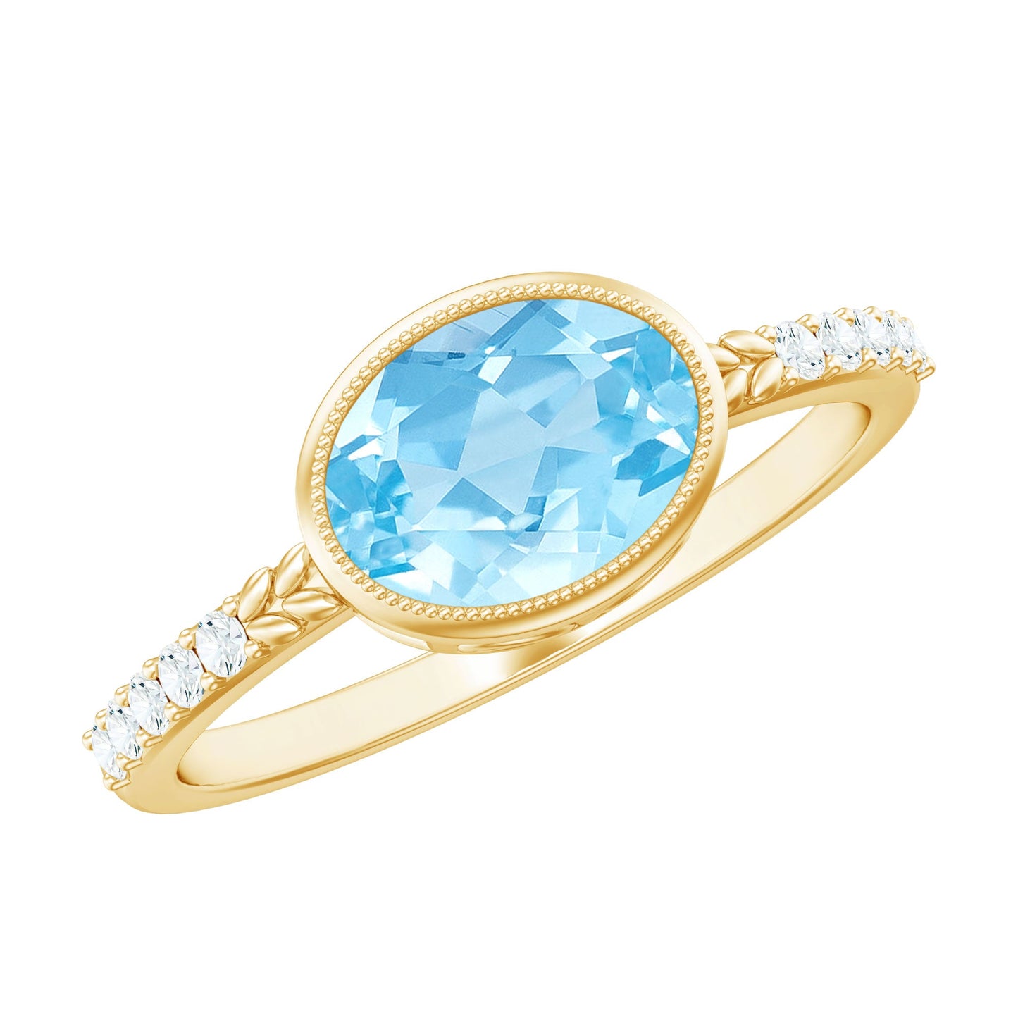 Natural Aquamarine Diamond Oval Engagement Ring in East West Style