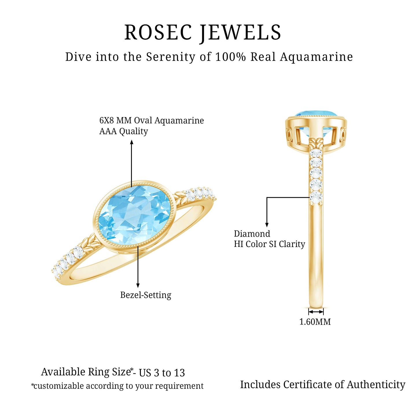 Natural Aquamarine Diamond Oval Engagement Ring in East West Style