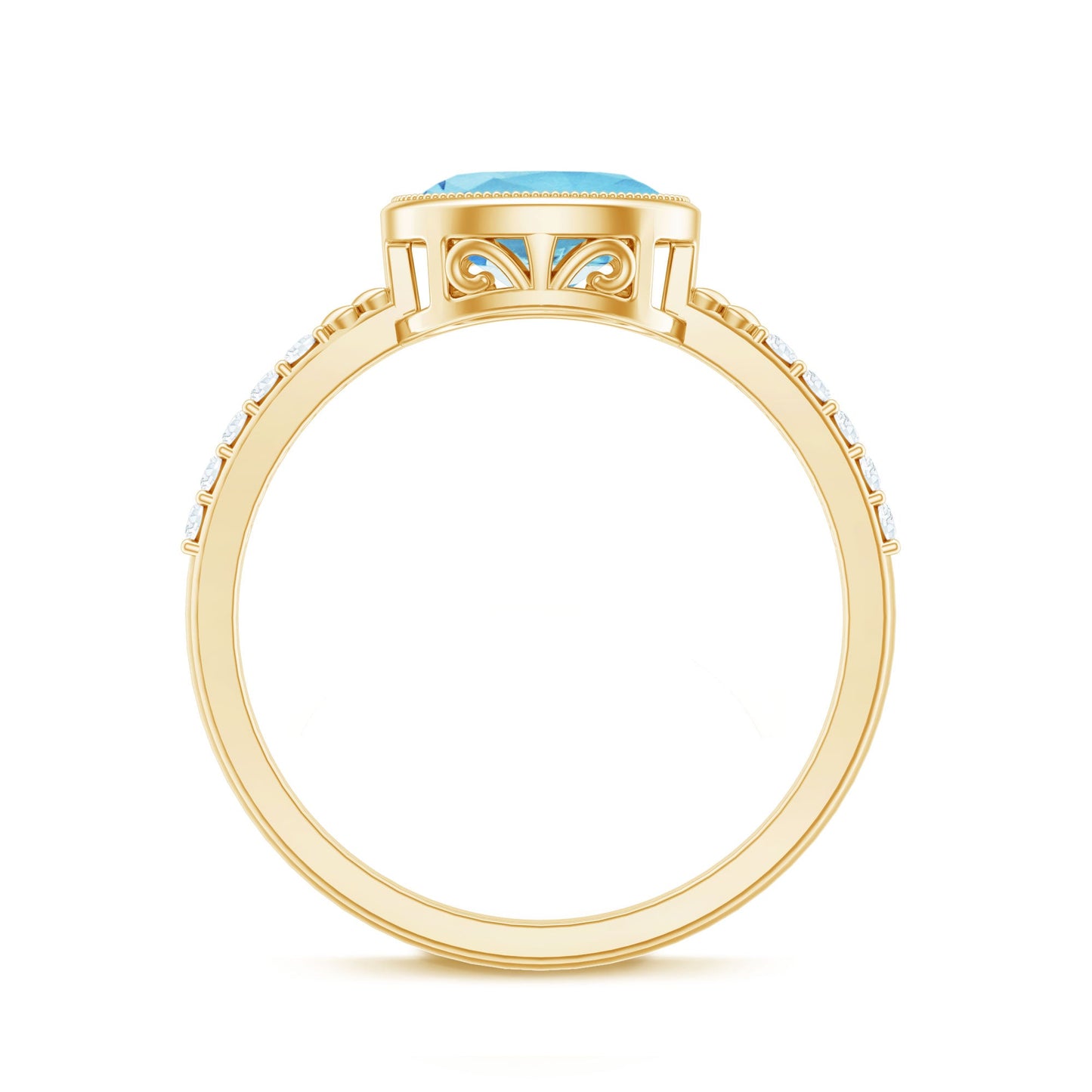 Natural Aquamarine Diamond Oval Engagement Ring in East West Style