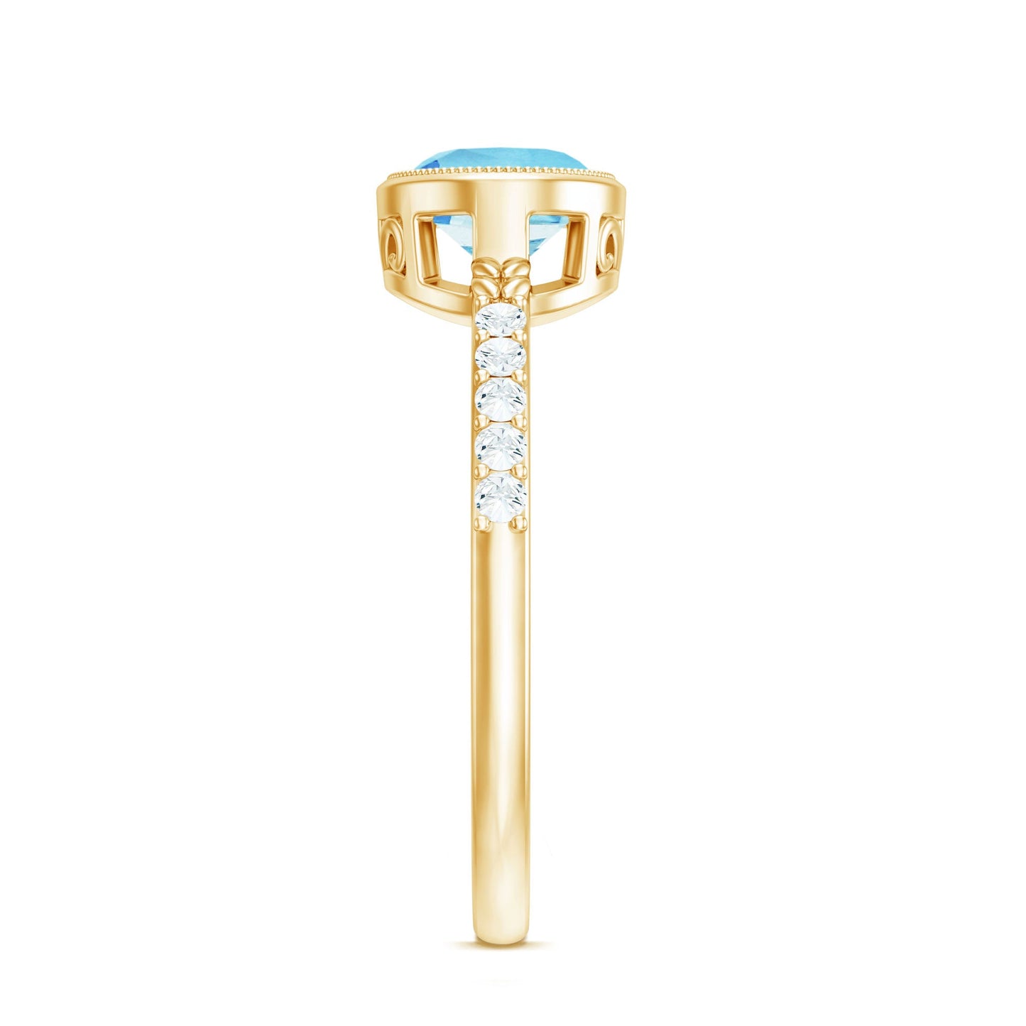 Natural Aquamarine Diamond Oval Engagement Ring in East West Style