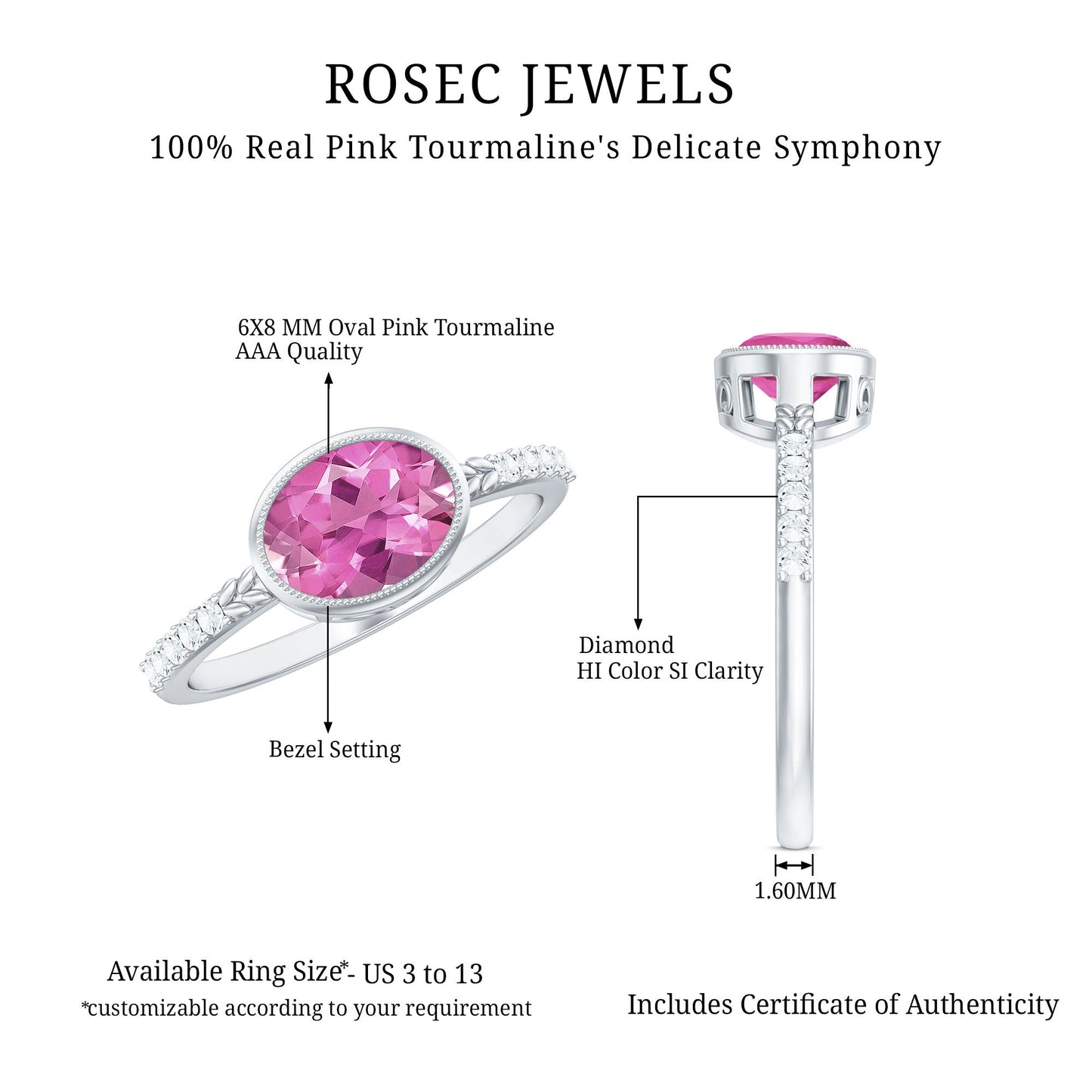 1 Carat Oval Pink Tourmaline East West Engagement Ring with Diamond