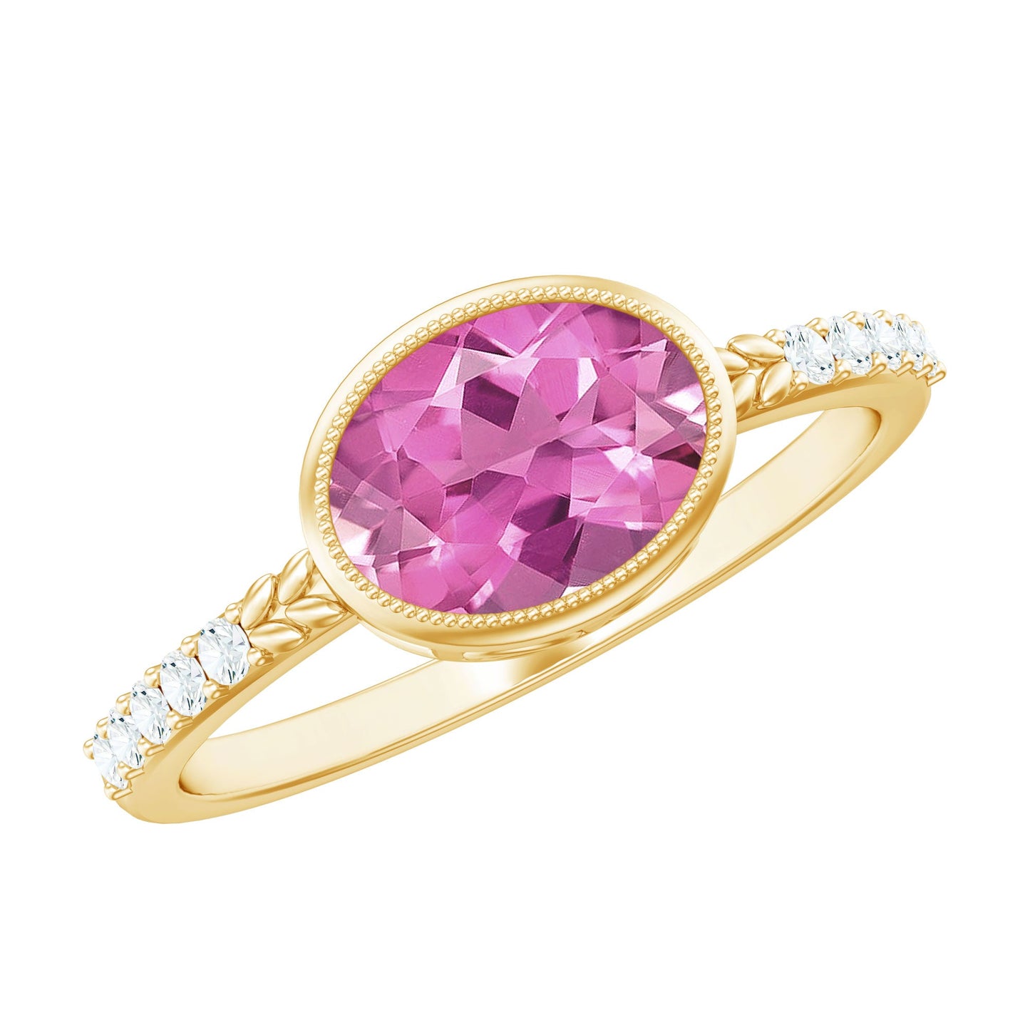 1 Carat Oval Pink Tourmaline East West Engagement Ring with Diamond