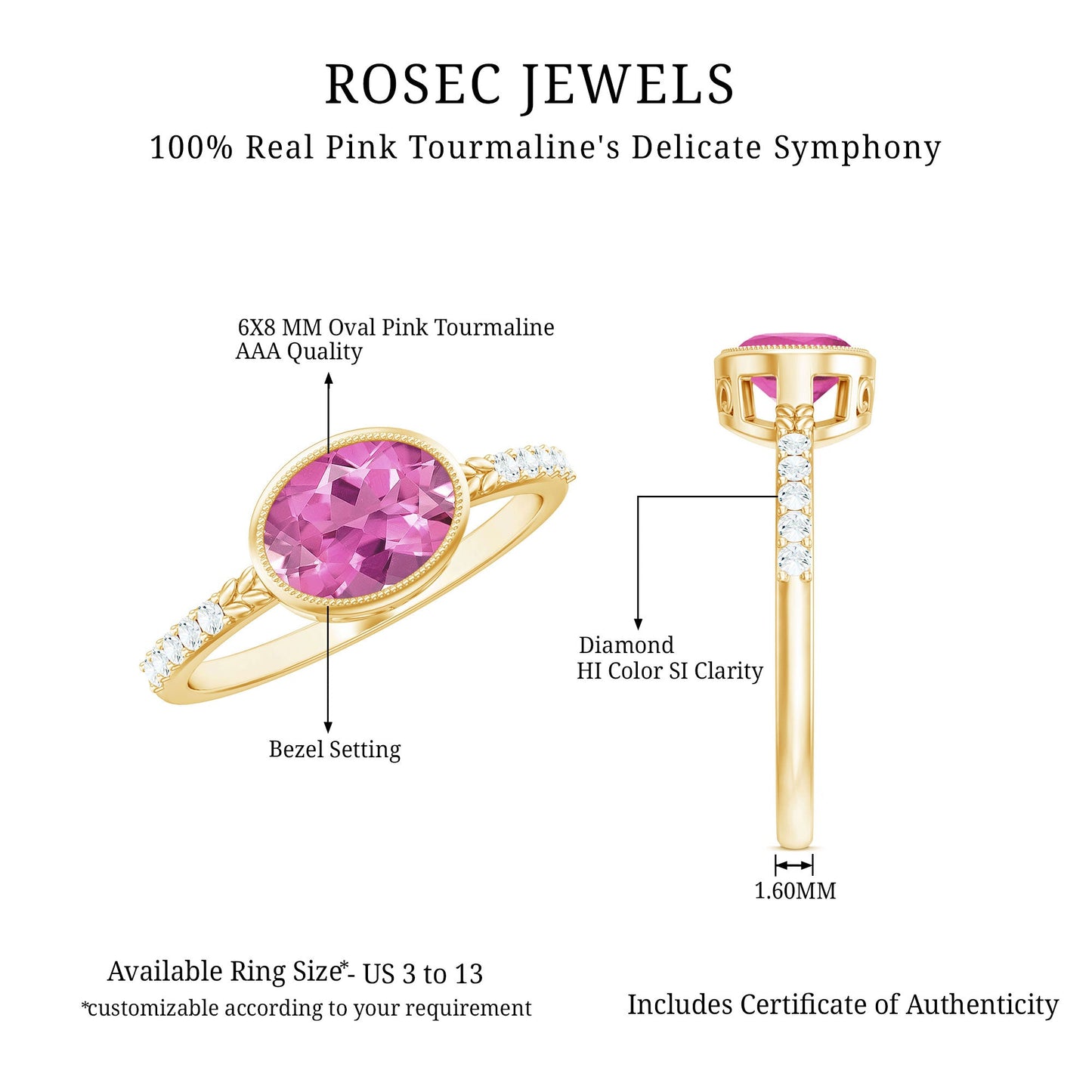 1 Carat Oval Pink Tourmaline East West Engagement Ring with Diamond