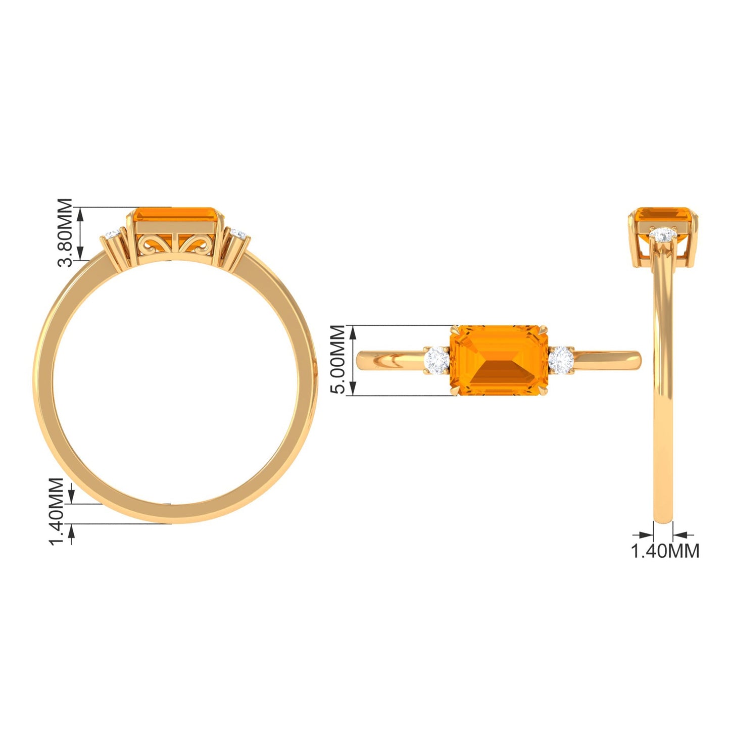 2 CT Octagon Cut Fire Opal East West Engagement Ring with Diamond
