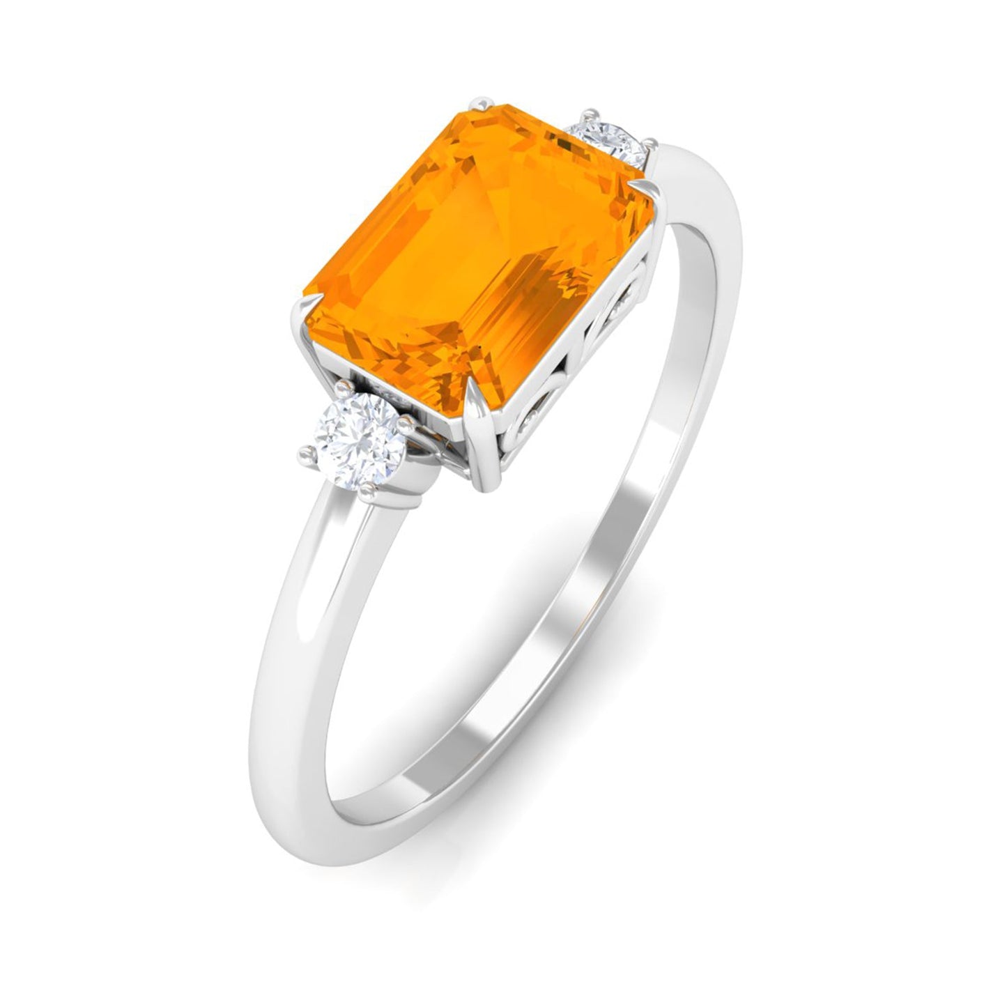 2 CT Octagon Cut Fire Opal East West Engagement Ring with Diamond