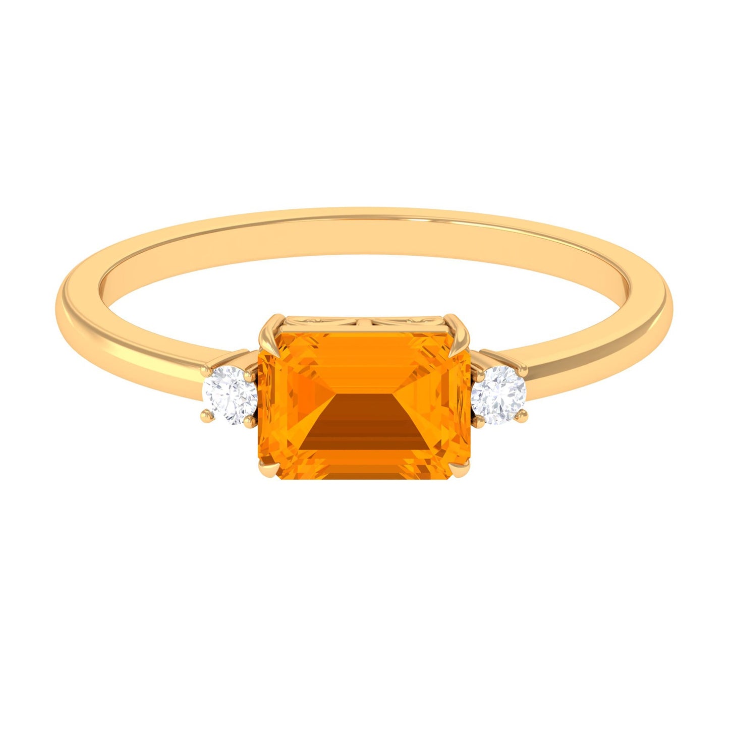 2 CT Octagon Cut Fire Opal East West Engagement Ring with Diamond