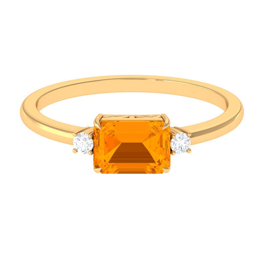 2 CT Octagon Cut Fire Opal East West Engagement Ring with Diamond