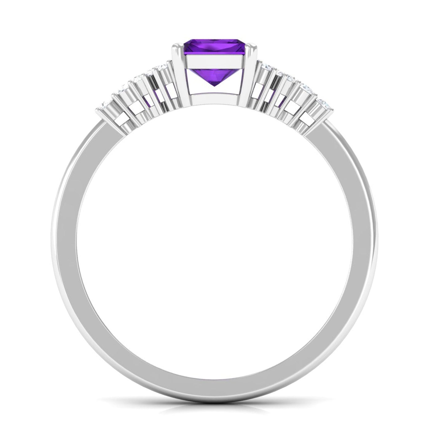 Octagon Cut Amethyst Solitaire Engagement Ring with Diamond