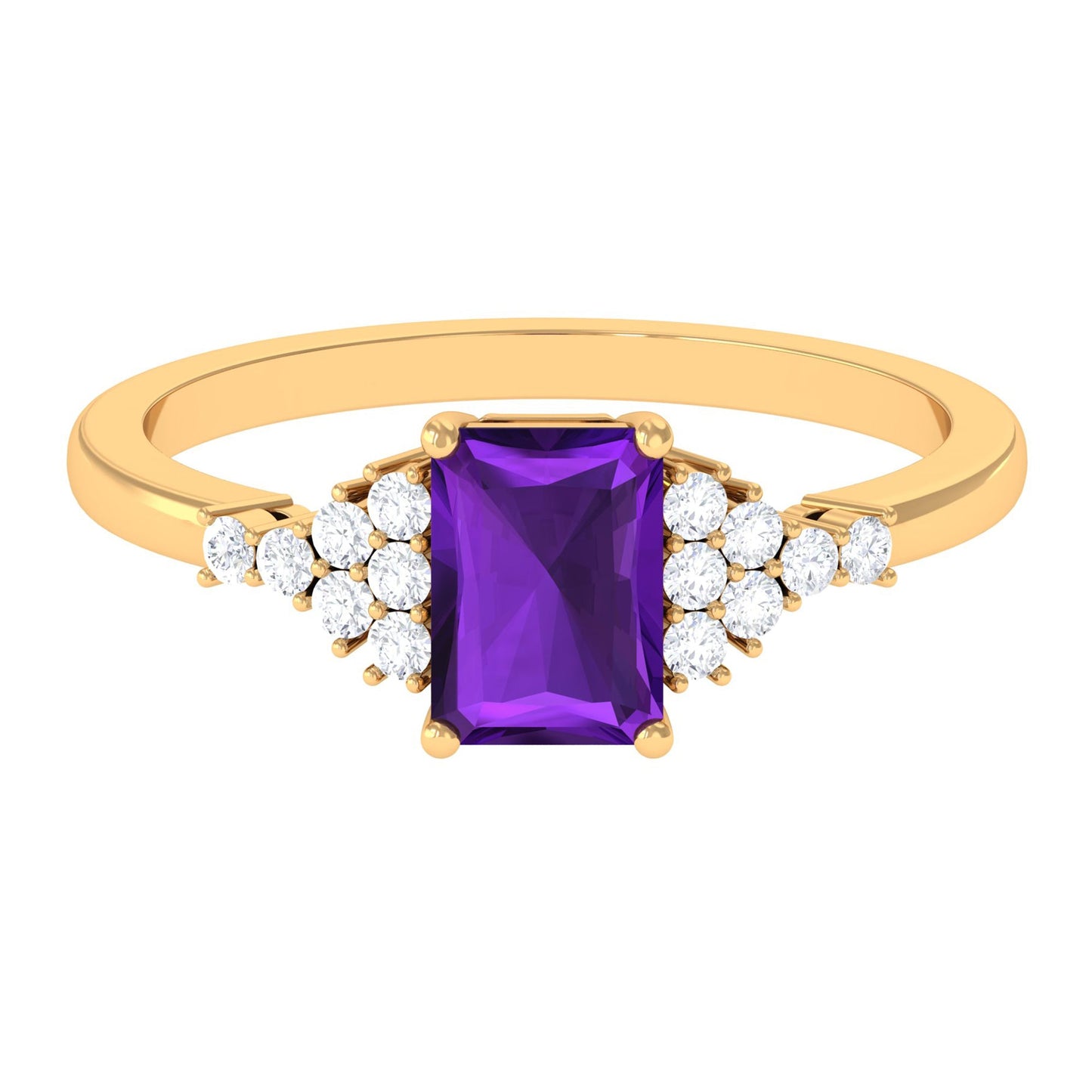 Octagon Cut Amethyst Solitaire Engagement Ring with Diamond