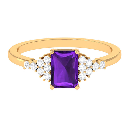 Octagon Cut Amethyst Solitaire Engagement Ring with Diamond