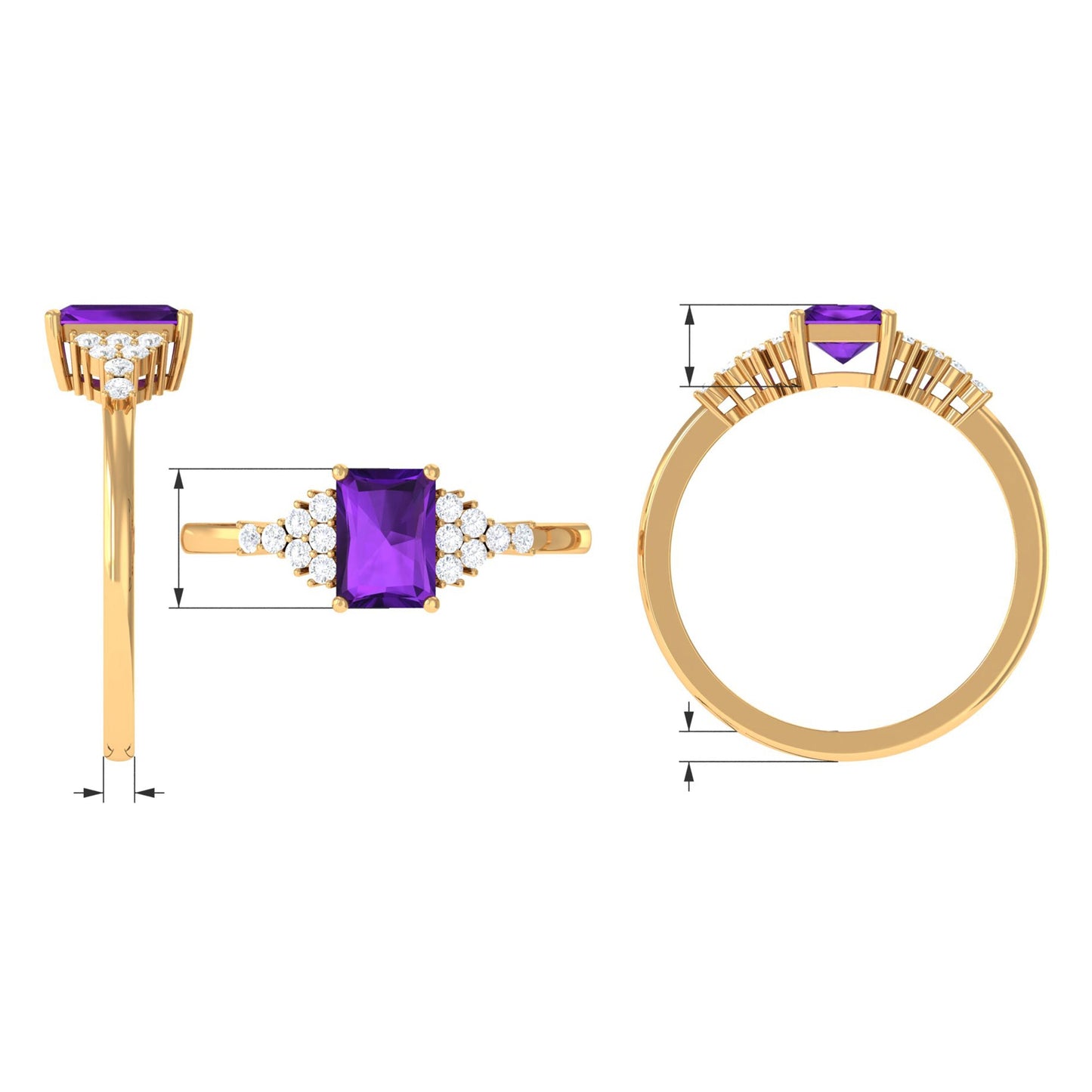 Octagon Cut Amethyst Solitaire Engagement Ring with Diamond
