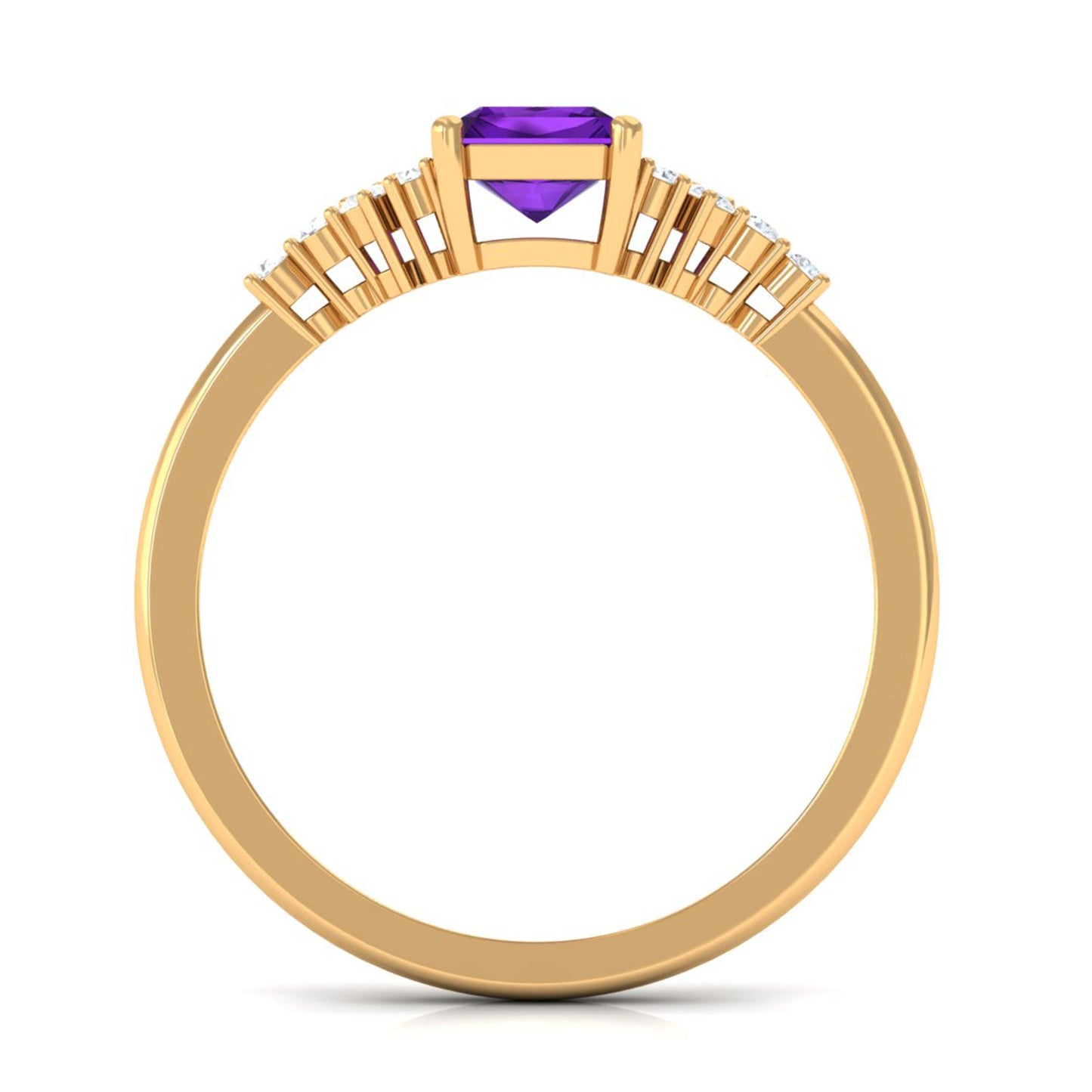 Octagon Cut Amethyst Solitaire Engagement Ring with Diamond